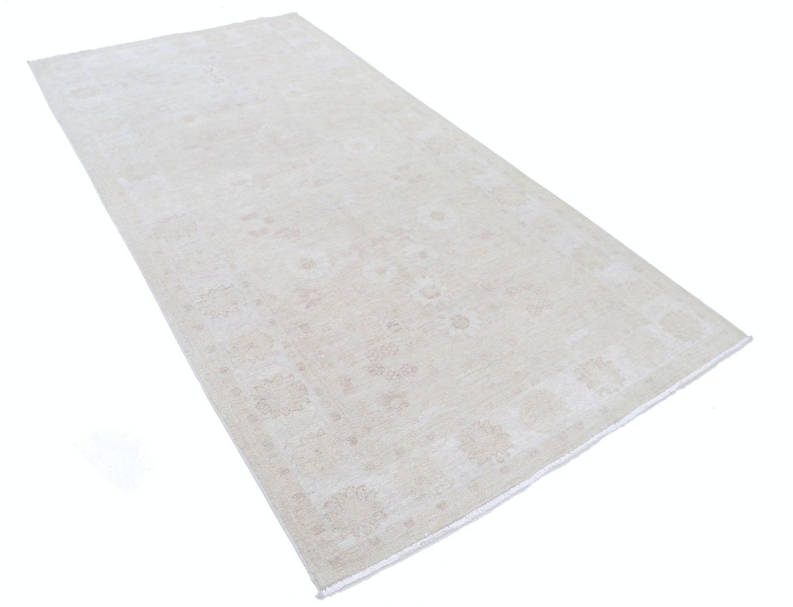 Tapis de zone turc noué à la main, motif floral, beige, 1,48 x 2,93 m. 100 % laine photo furniture