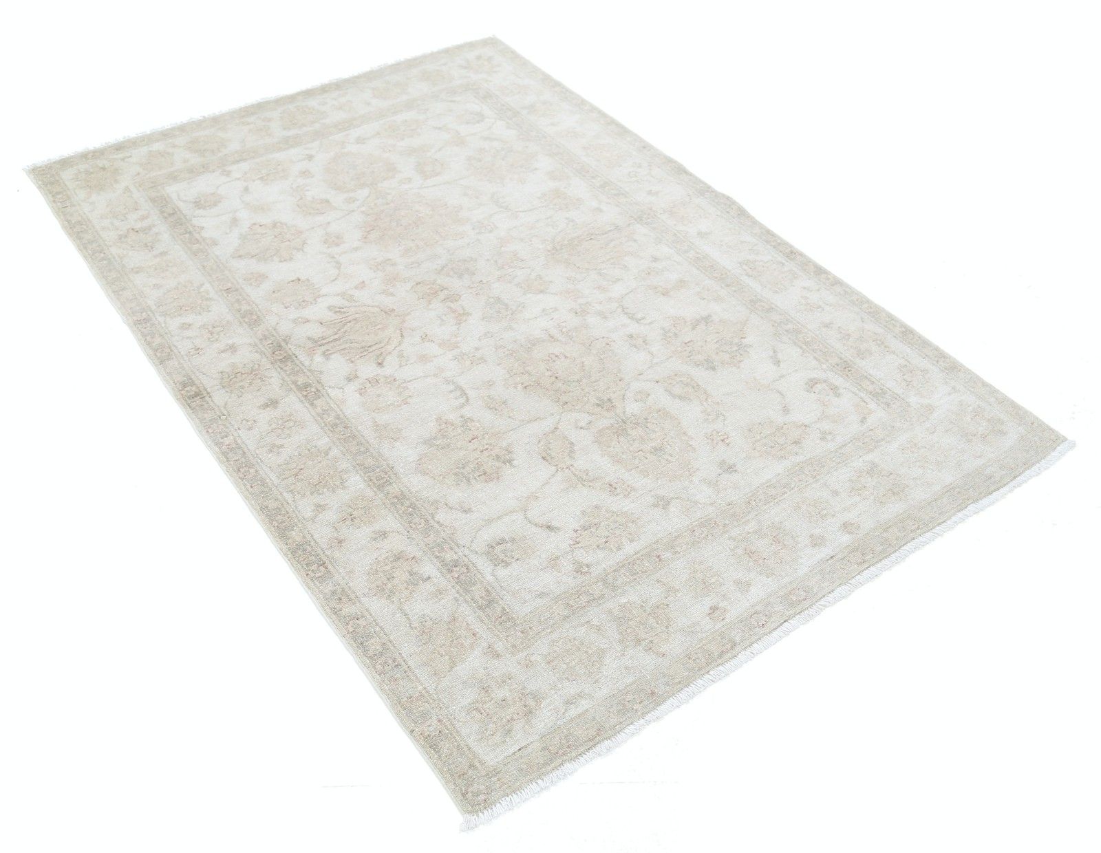 Tapis turc noué à la main à motif floral, 4 x 6 pi. Tapis d'appoint beige, neuf photo furniture