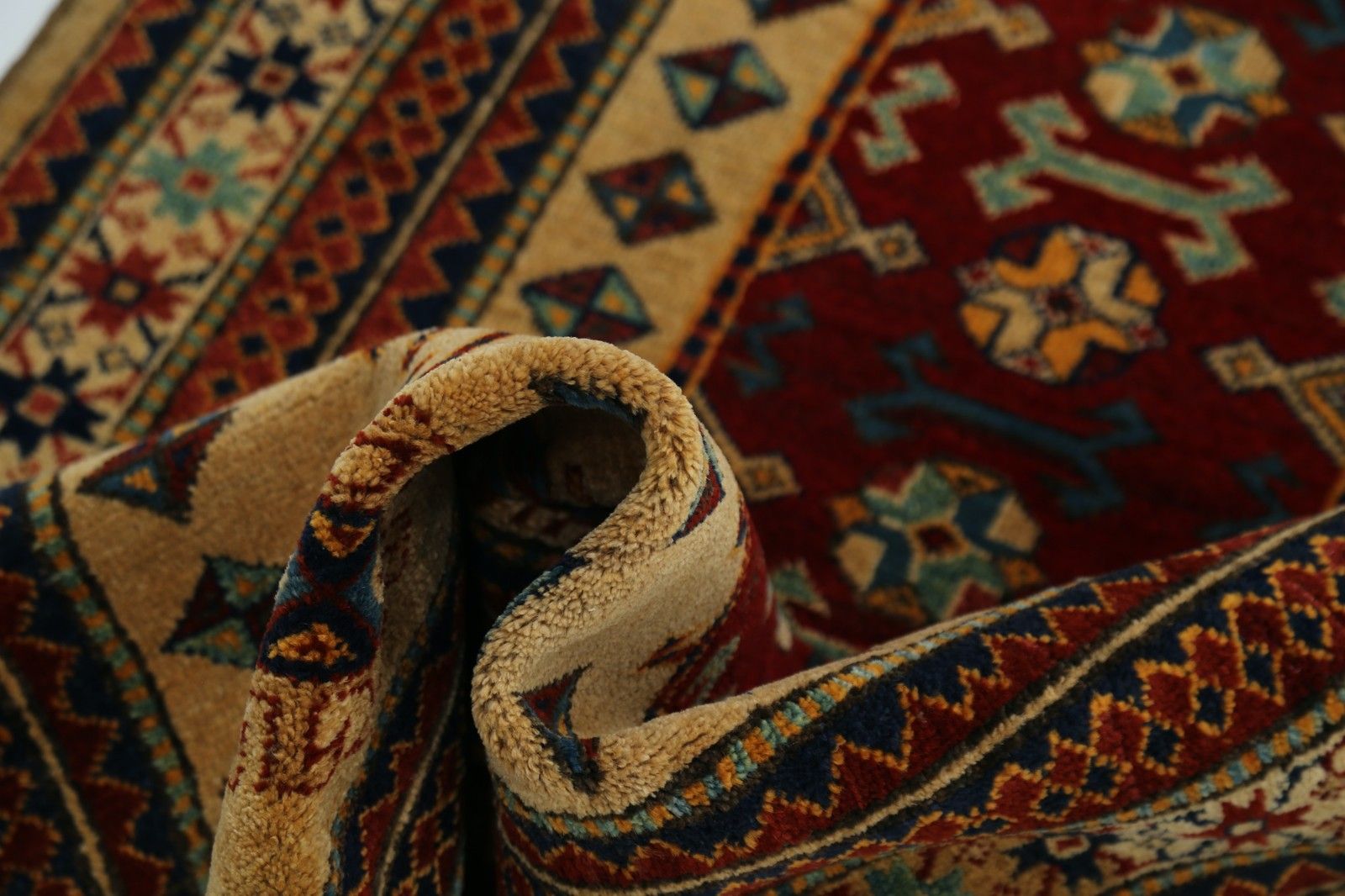3,2 x 9,7 ft handgeknoopt loper, rood, marineblauw en beige. Tribale gangloper photo vinterior