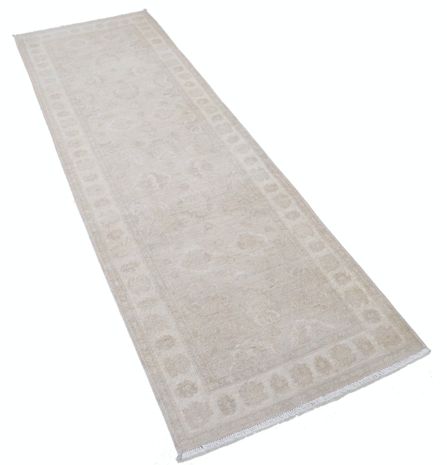 2,6 x 8 ft Handgeknoopt Beige Loper. Bloemmotief Loper voor Gang en Keuken photo furniture