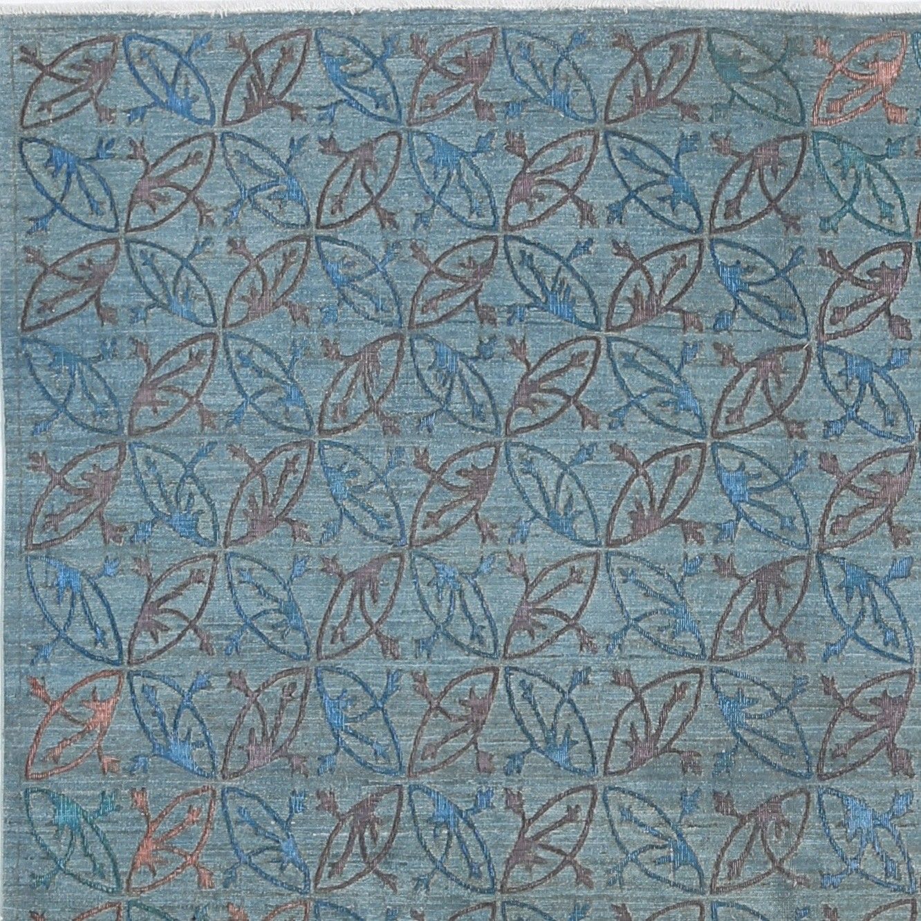 Tapis carré turc noué à la main, 214 x 227 cm, bleu, pour la décoration intérieure. 100 % laine photo vinterior