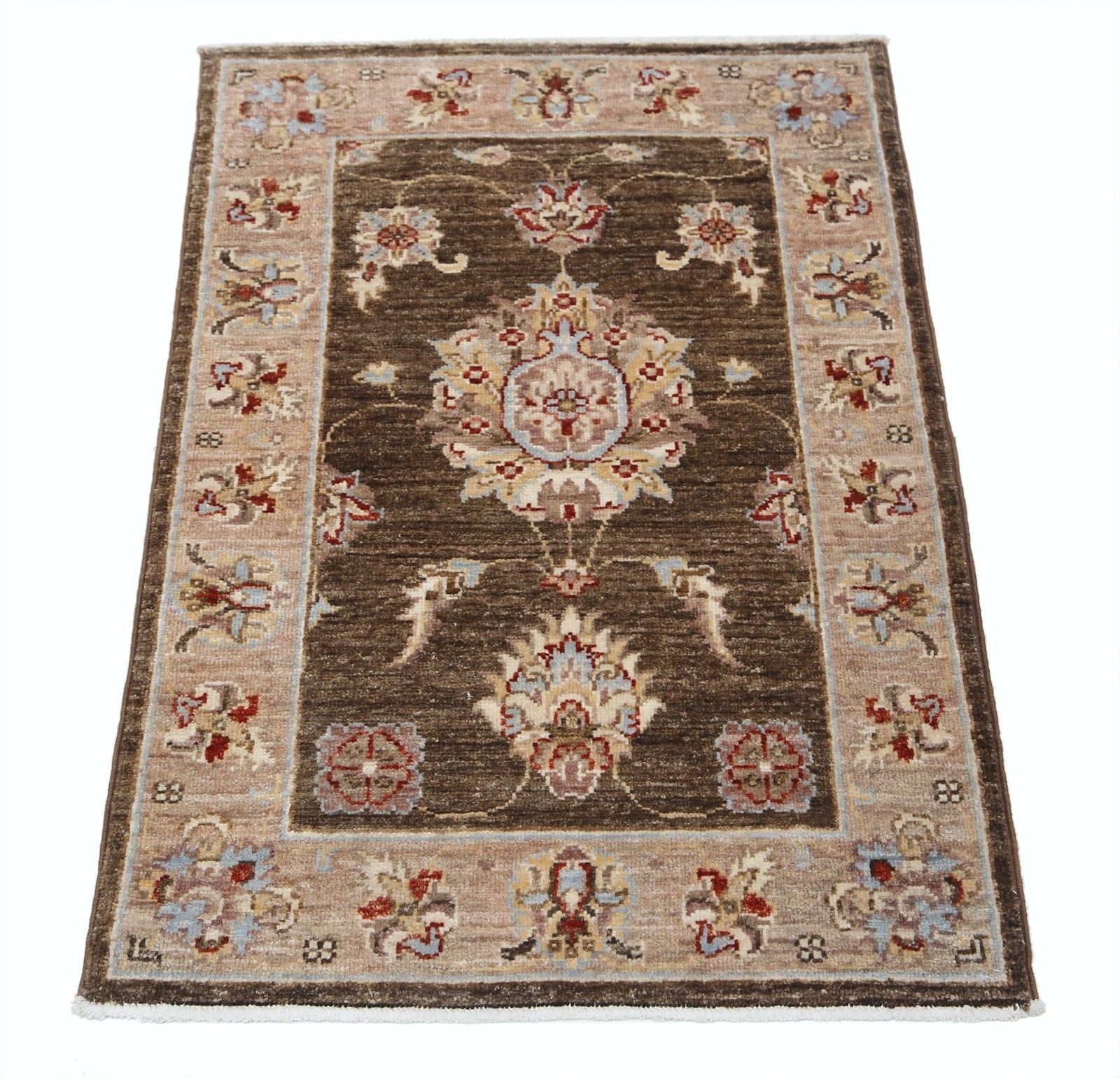 2x3 Ft Brown Handknotted Accent Rug. Handmade Wool Rug For Bedroom And Entryway photo Textiles