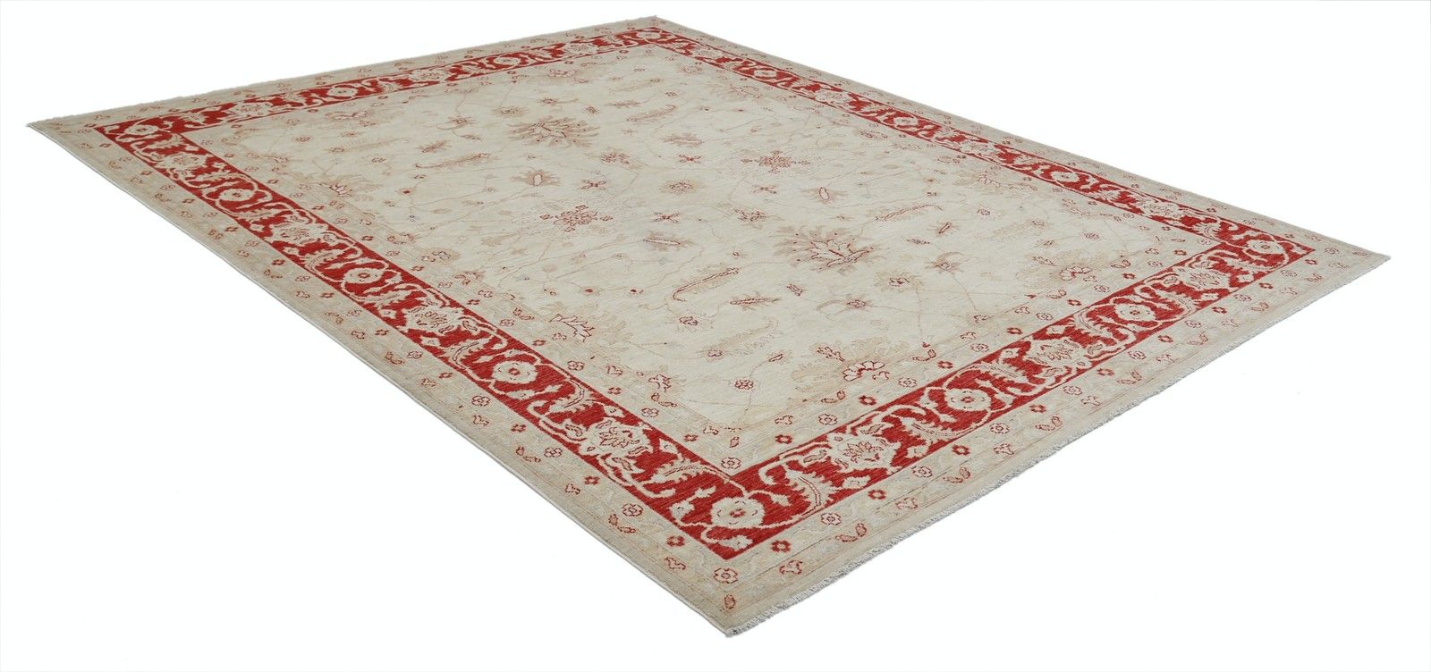 8.2x10.2 Ft Hand Knotted Floral Area Rug With Beige Field And Red Border photo for sale