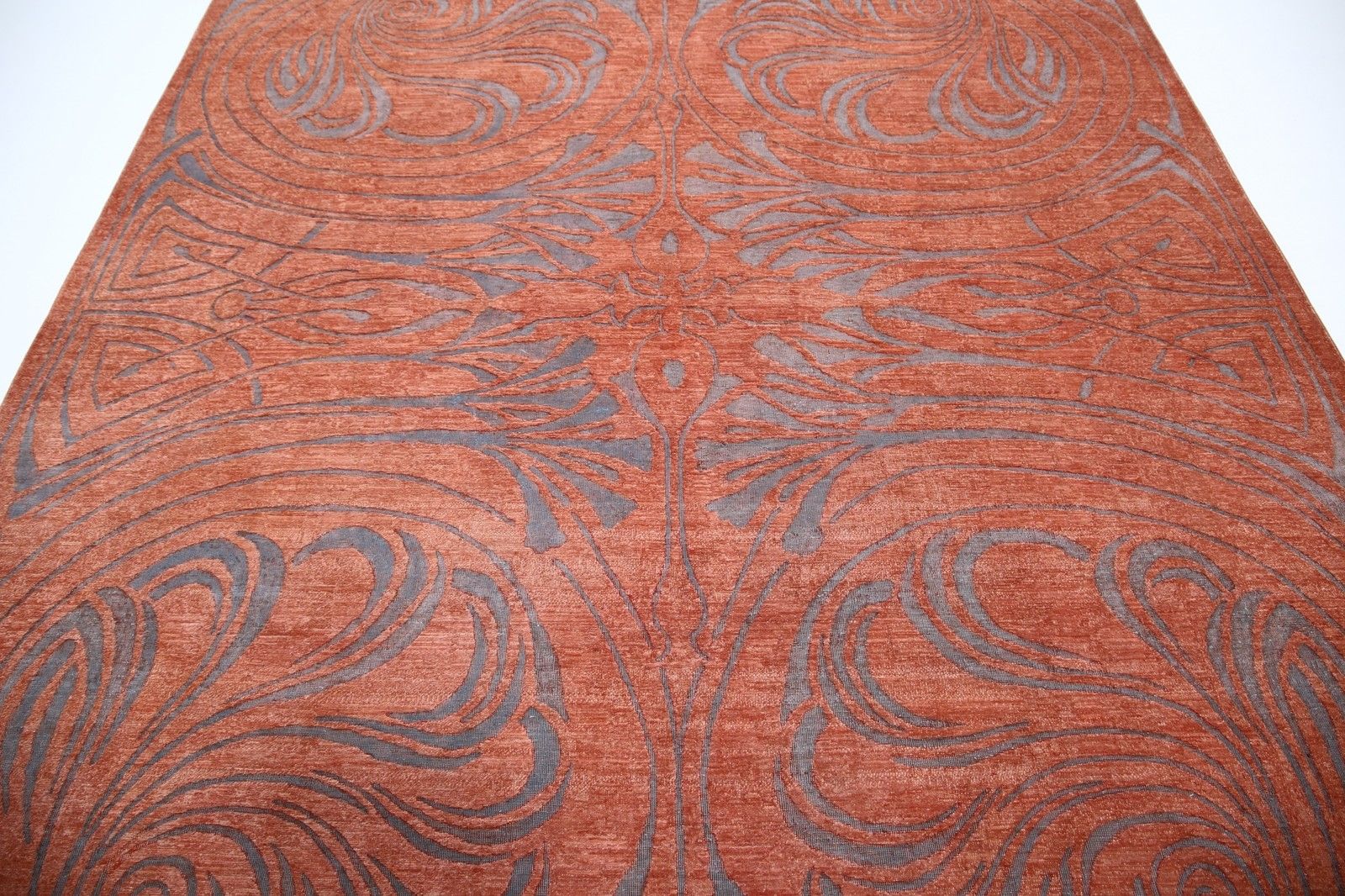 8x9,4 ft Handgeknoopt Terracottarood en Grijs Vloerkleed. Ornamenteel Abstract Tapijt photo 4298.0