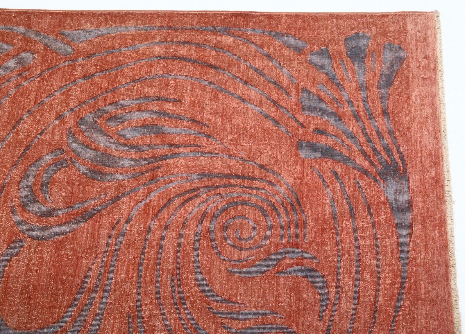 8x9,4 ft Handgeknoopt Terracottarood en Grijs Vloerkleed. Ornamenteel Abstract Tapijt photo vinterior