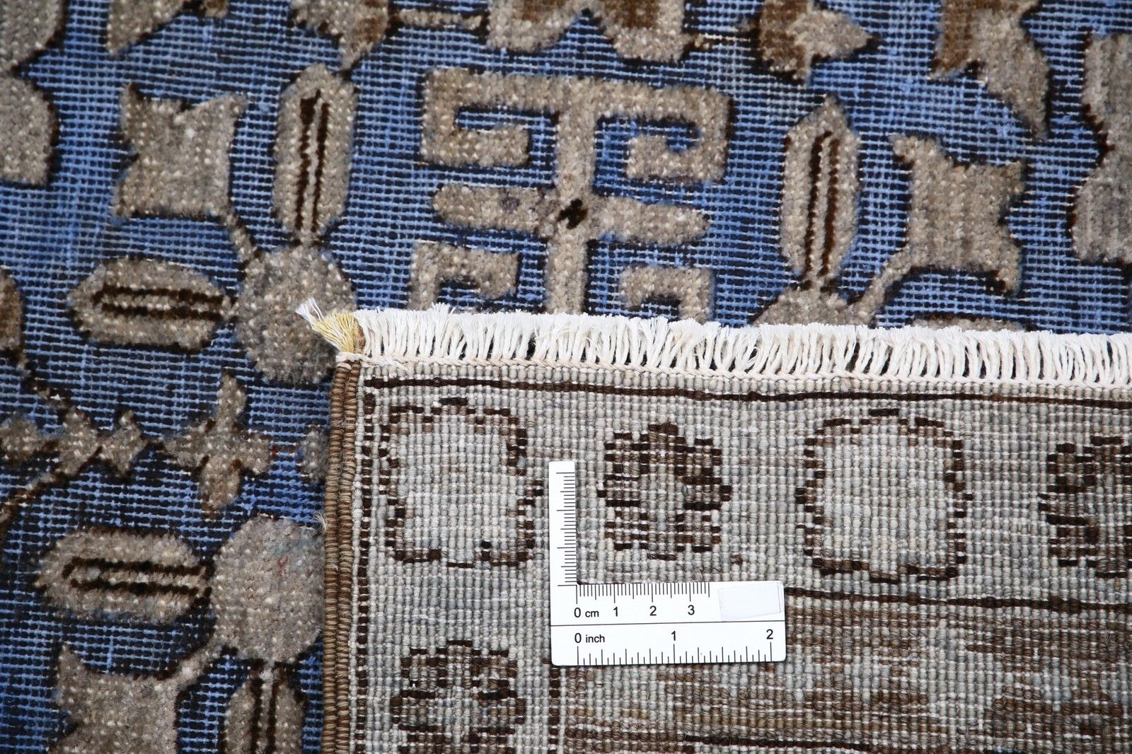6x8.6 Ft Hand Knotted Light Blue, Taupe & Ivory Rug With Geometric Floral Design photo for sale