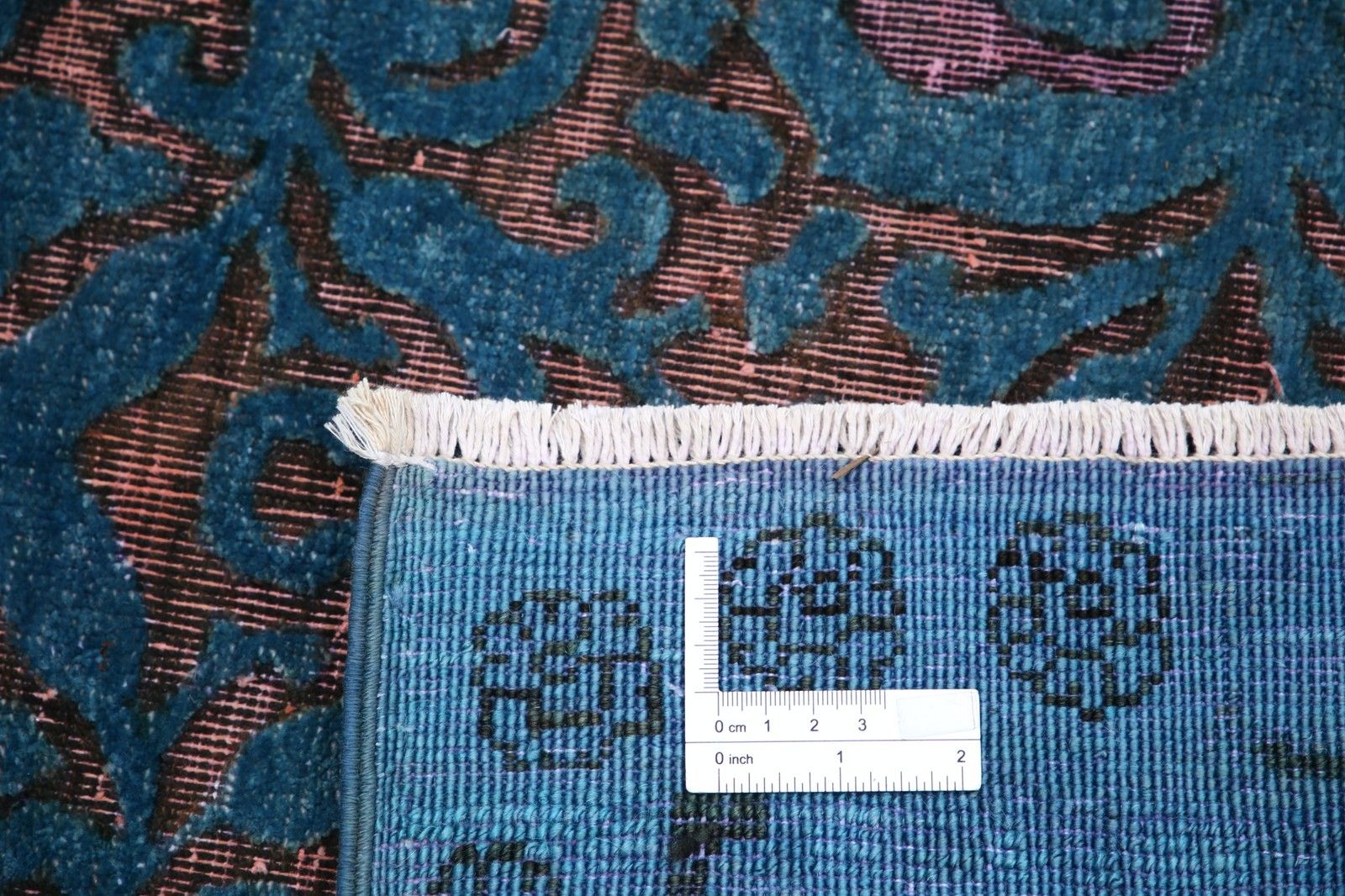 4x5.6 Ft Hand Knotted Teal Blue And Plum Wool Rug. Ornamental Geometric Design photo buy