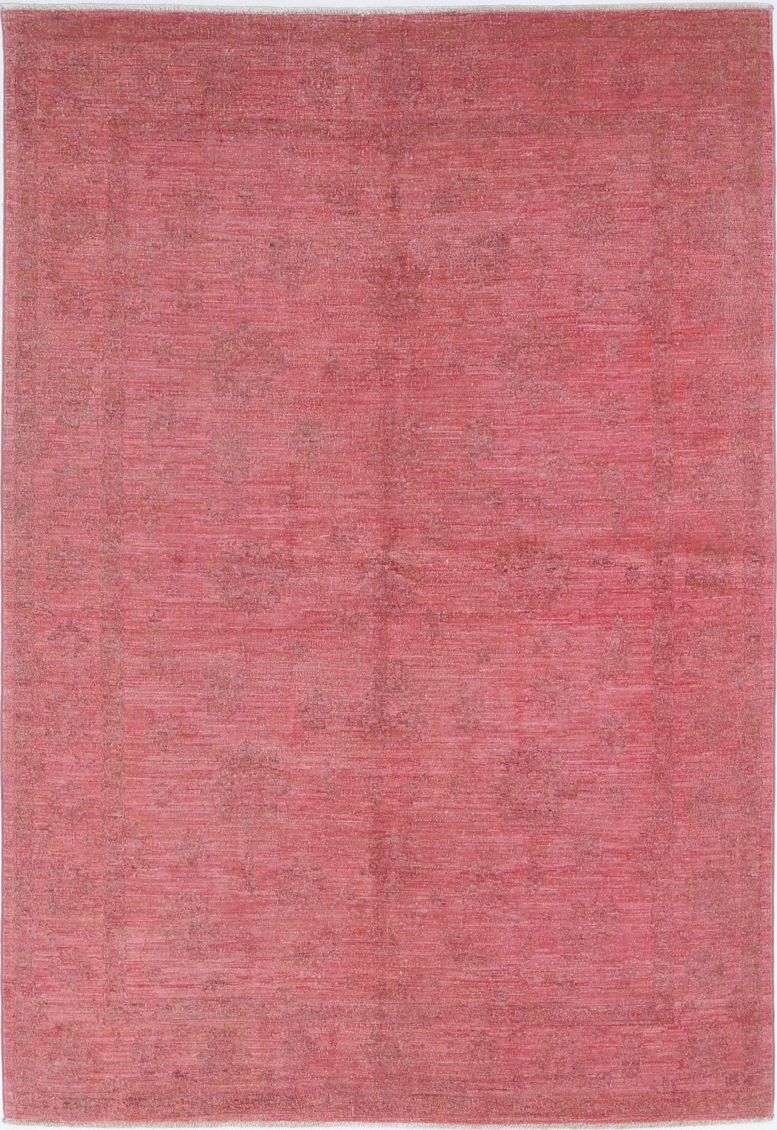 5.8x8.4 Ft Hand Knotted Wool Area Rug For Living Room. Pink Rug For Bedroom