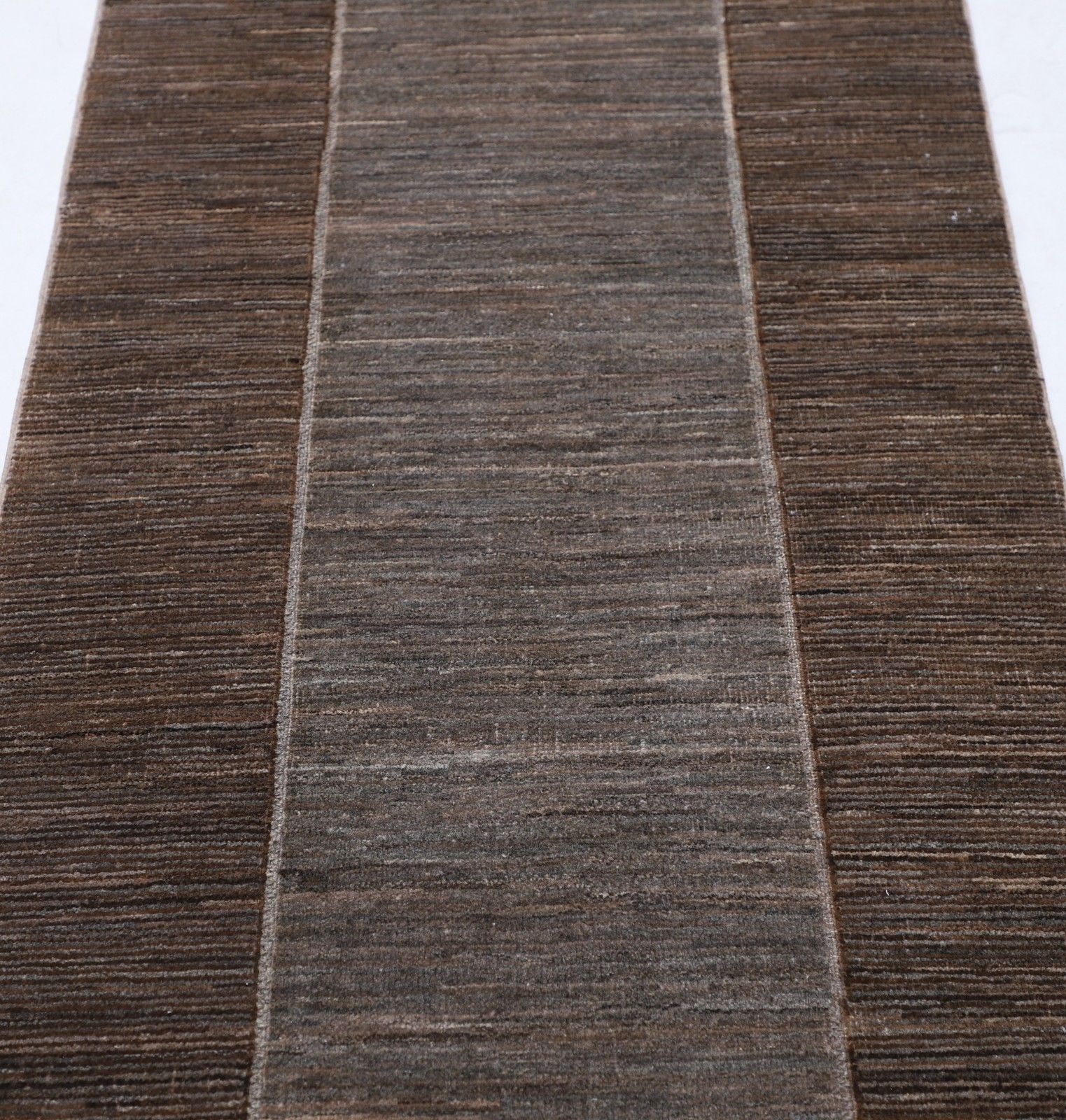 2.7x9.7 Ft Hand Knotted Brown And Gray Runner Rug. Modern Minimalist Hallway Rug photo for sale