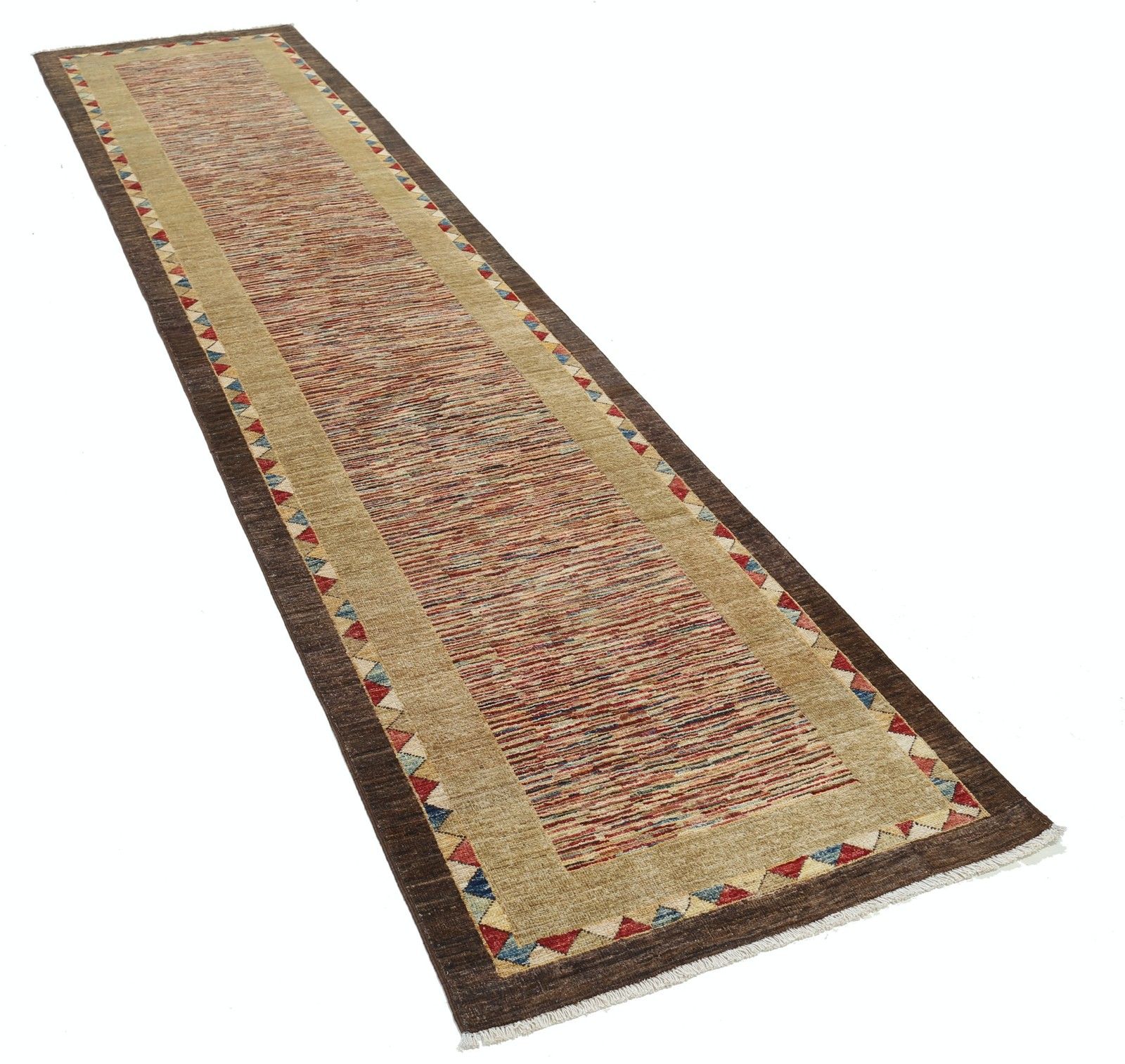 2.8x11.5 Ft Hand Knotted Beige, Brown, Red Runner Rug For Kitchen. Corridor Rug photo furniture