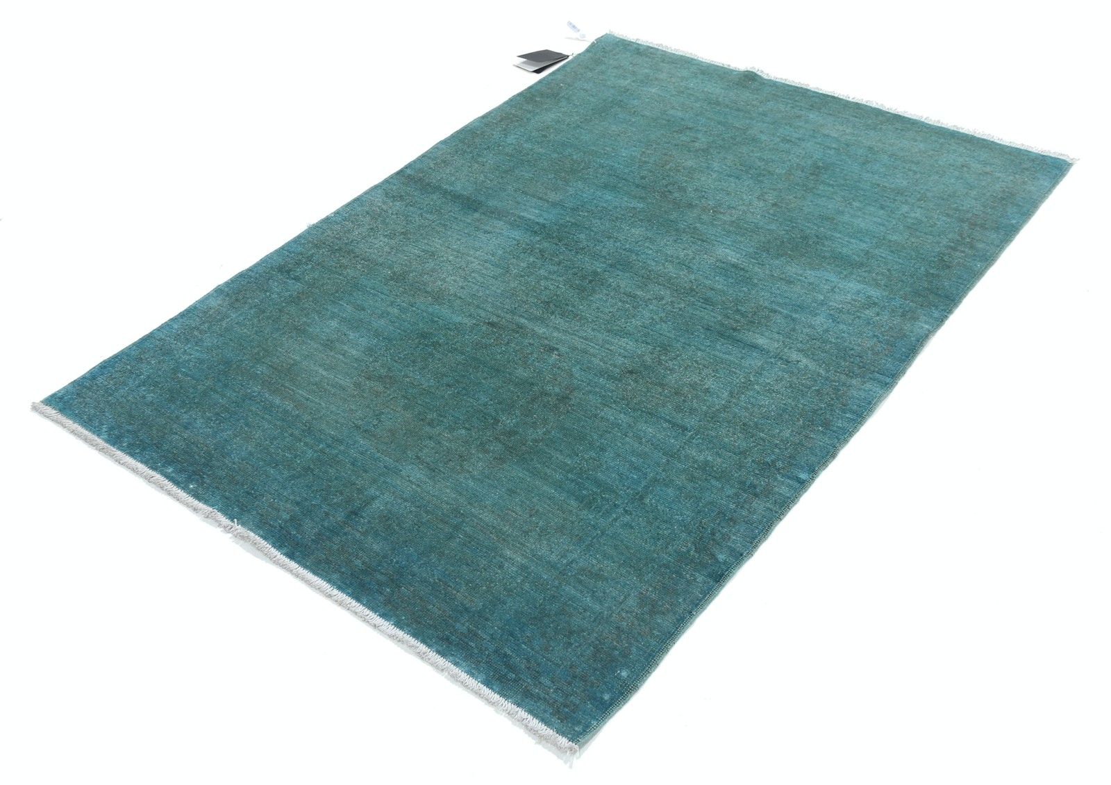 4x5.8 Ft Teal Blue Contemporary Area Rug. Hand Knotted Accent Rug. 100% Wool photo for sale