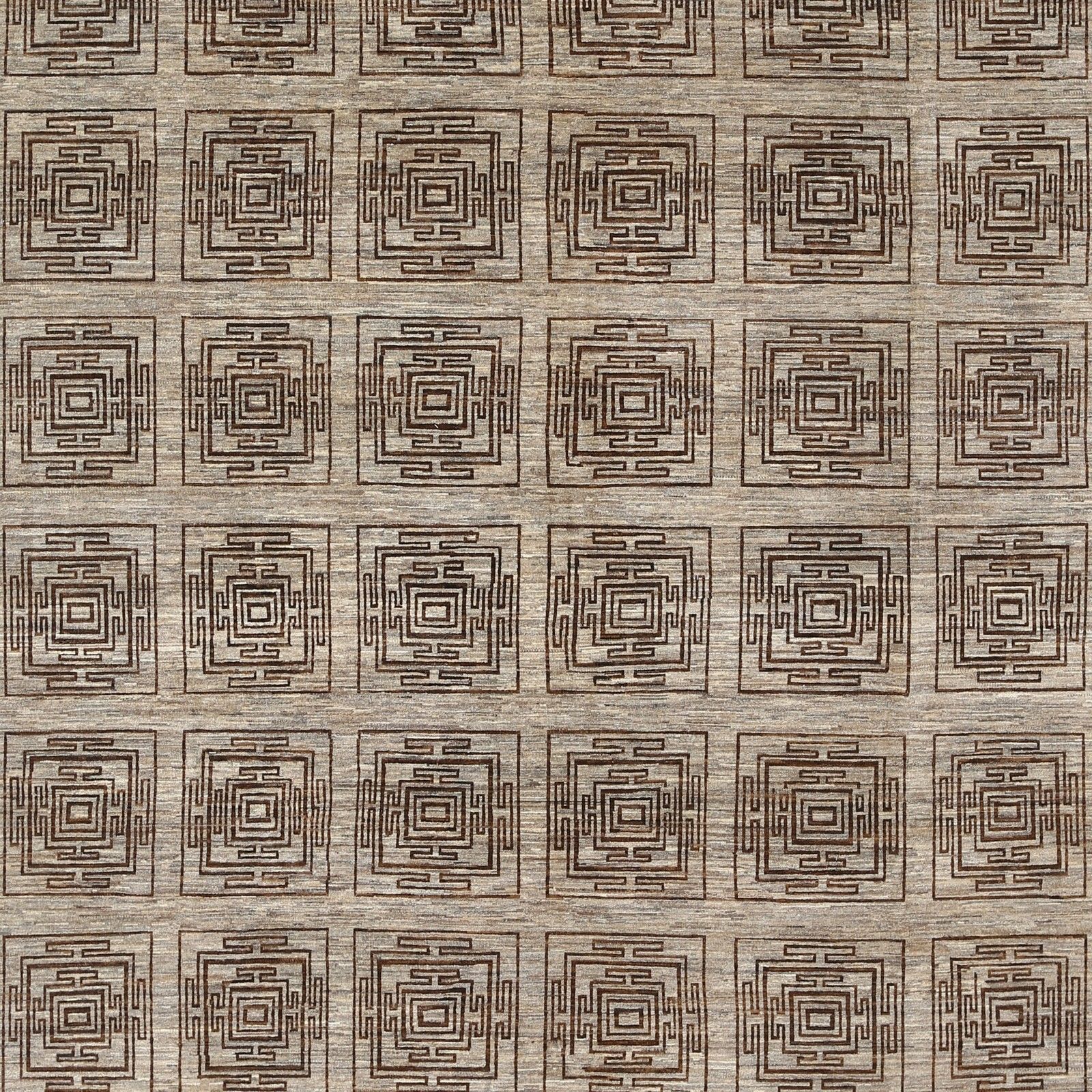 Tapis noué à la main, marron et beige, 9,5 x 13 ft. Motif géométrique à carrés photo 4884.0