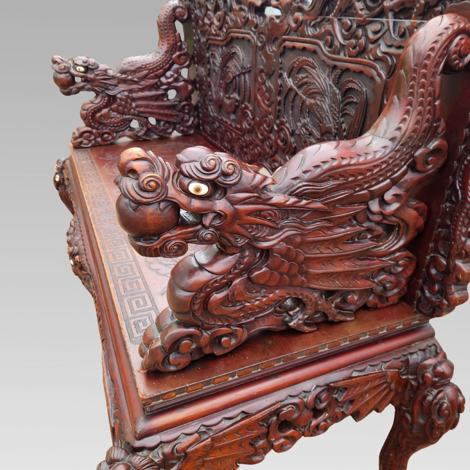 Exceptional Chinese Dragon Oriental Hall Bench Or Settle, Rosewood C1900 photo buy