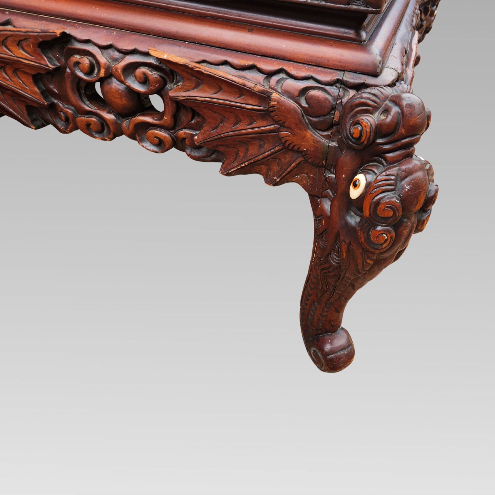 photo vinterior Exceptional Chinese Dragon Oriental Hall Bench Or Settle, Rosewood C1900