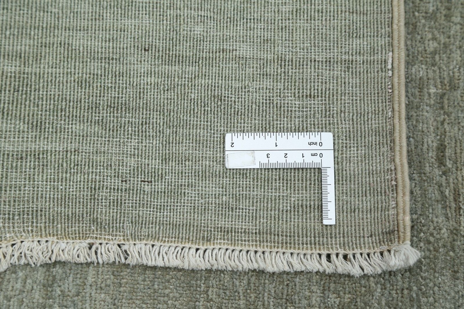 Tapis en laine noué à la main, vert sauge, 2,67 x 3,56 m. Tapis à motif minimaliste photo 8012.0