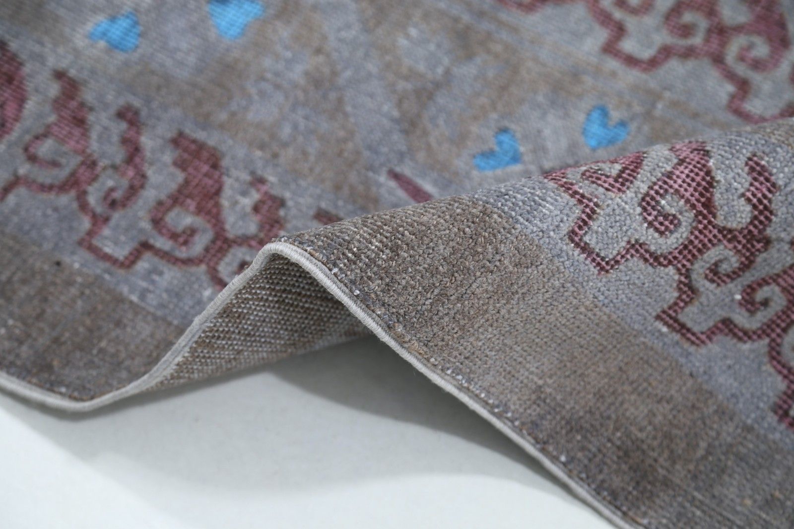 9.4x13 Ft Handmade Gray, Blue & Lavender Rug. Trellis Geometric Design Carpet photo Textiles