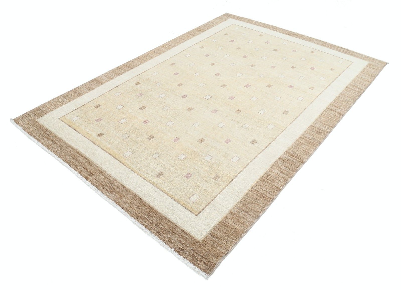 5.7x8 Ft Hand Knotted Beige And Taupe Rug. Minimal Geometric Dot Design Carpet photo for sale