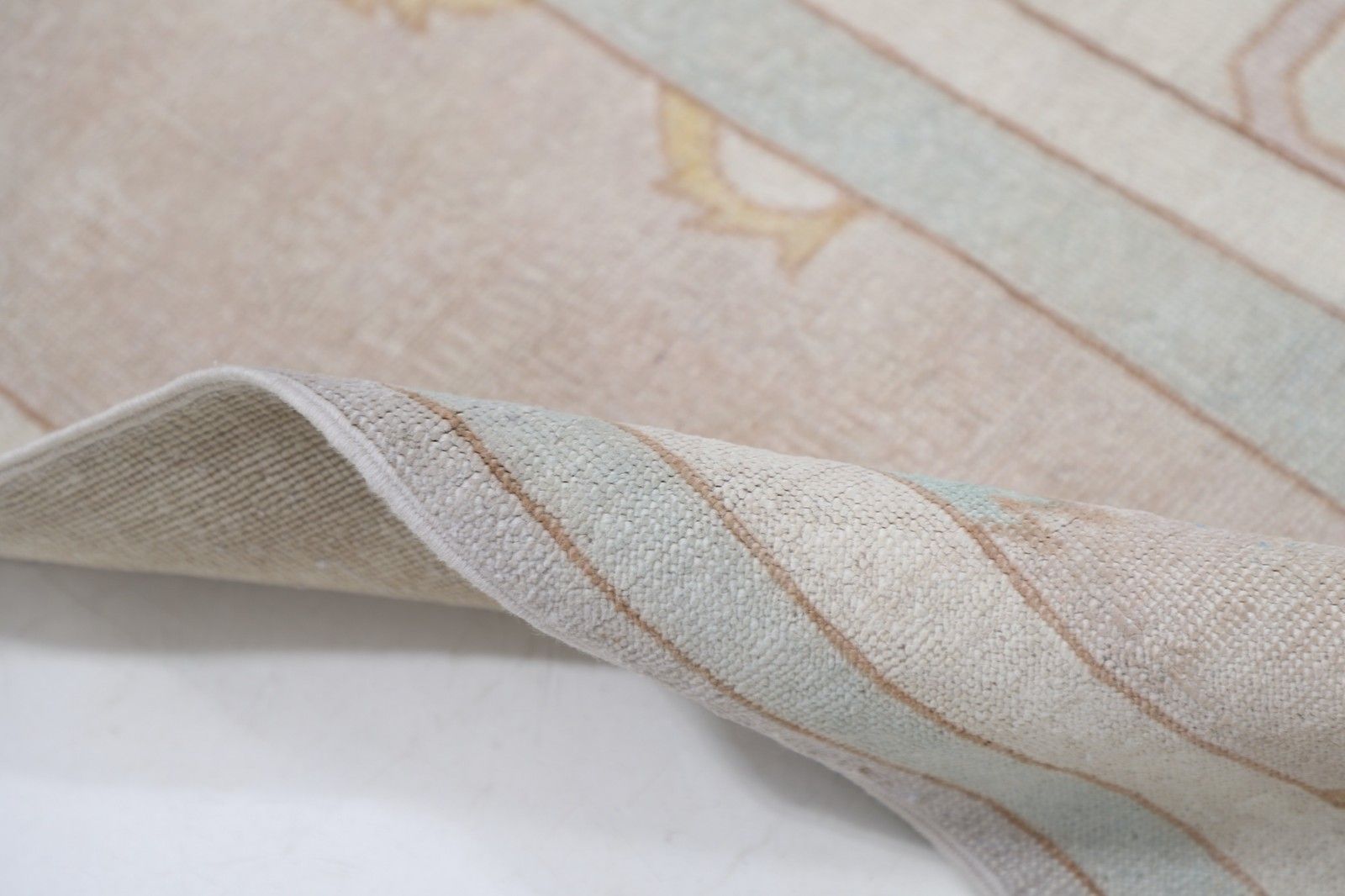 Tapis en laine noué à la main, beige, bleu clair et taupe, 242 x 300 cm - motif géométrique en treillis photo 4690.0