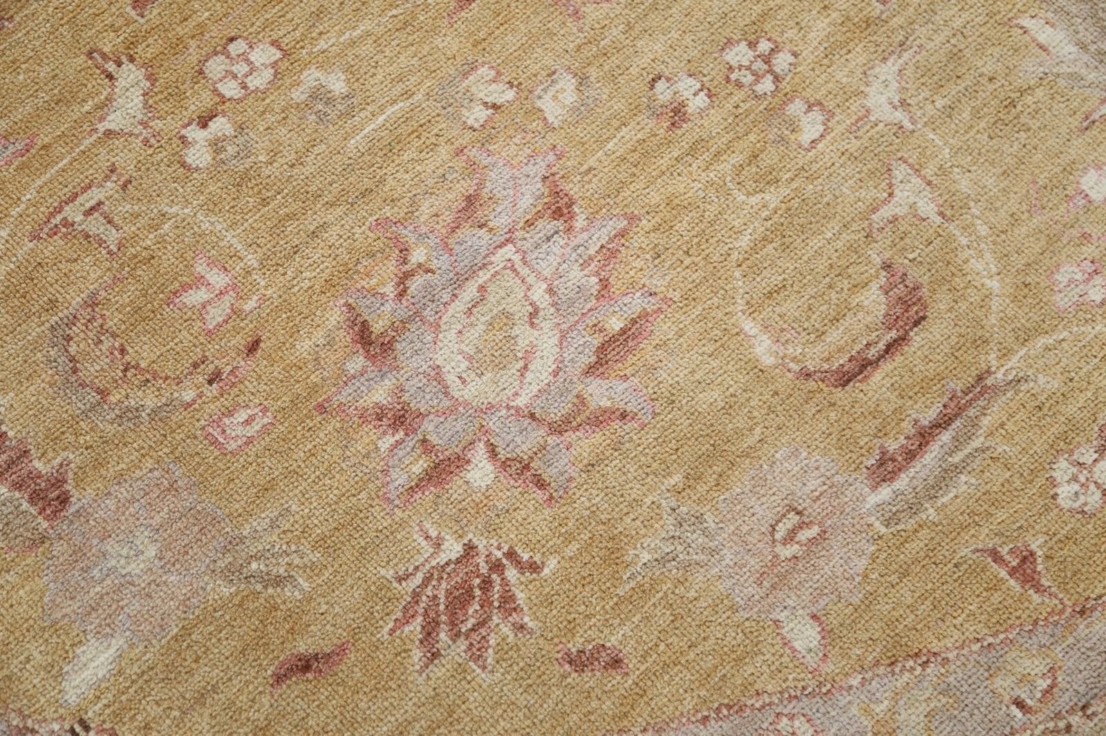 8x7 Ft Handgemaakte Beige, Goud, Roze Rond Vloerkleed. Traditioneel Bloemen Cirkelkleed photo 2745.0