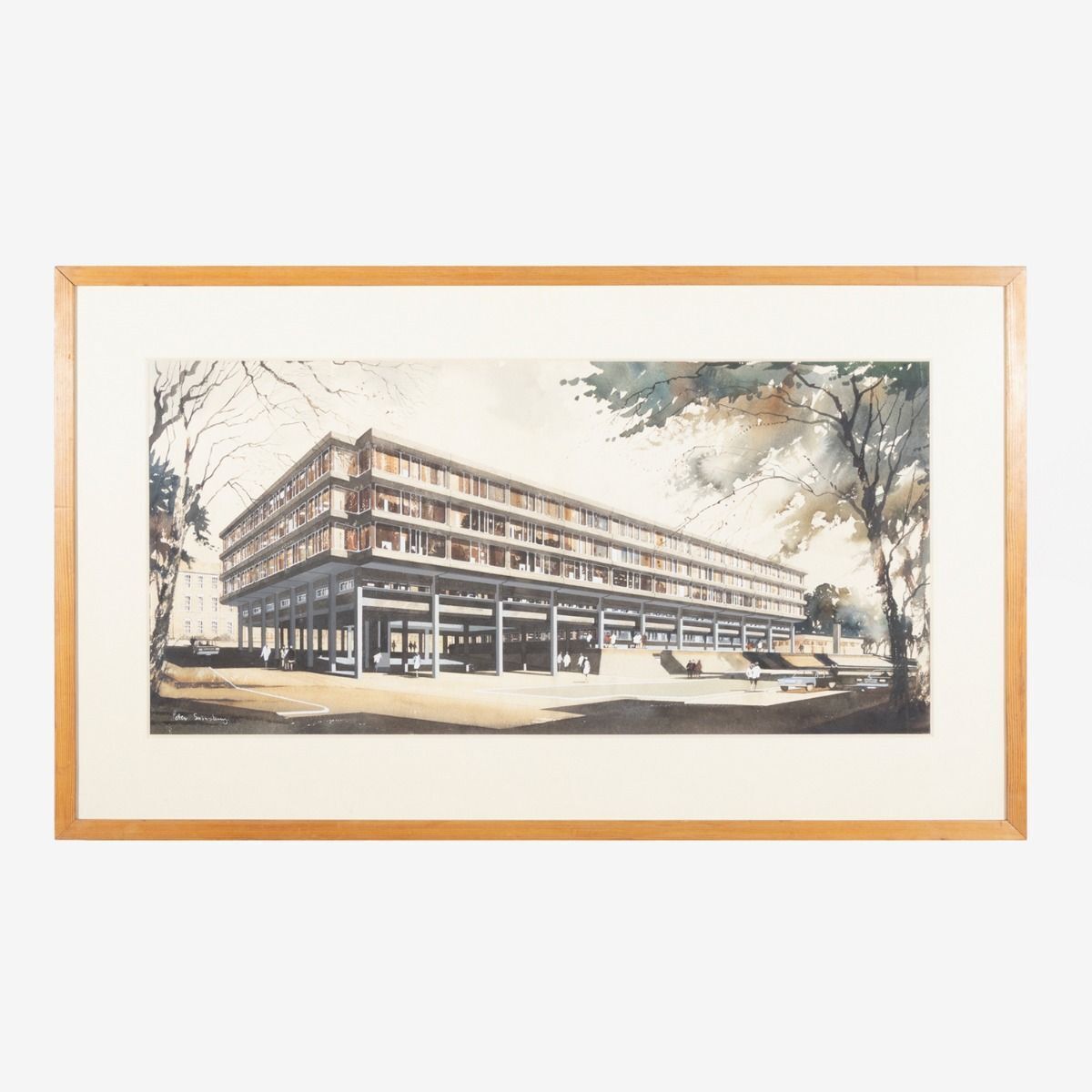 Architectural Perspective Watercolour For Kingston Hospital By Peter Sainsbury 1968