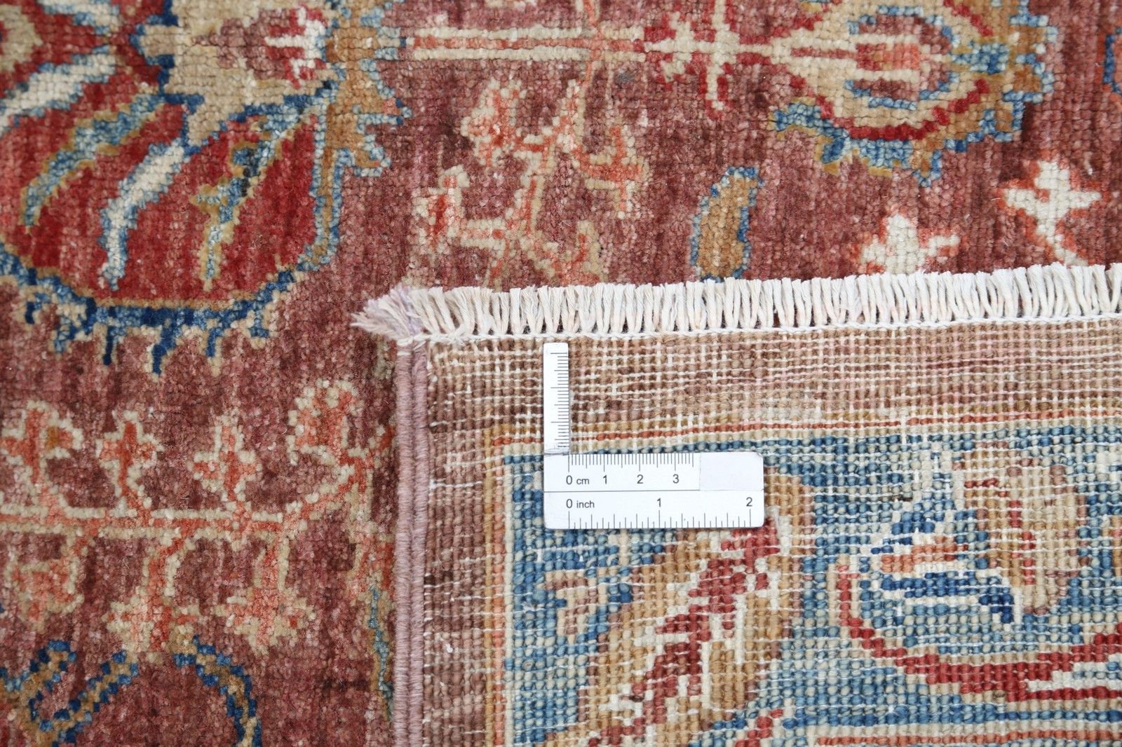 Tapis traditionnel fait main rouille, bleu clair et beige à motif floral, 1,71 x 2,32 m photo buy