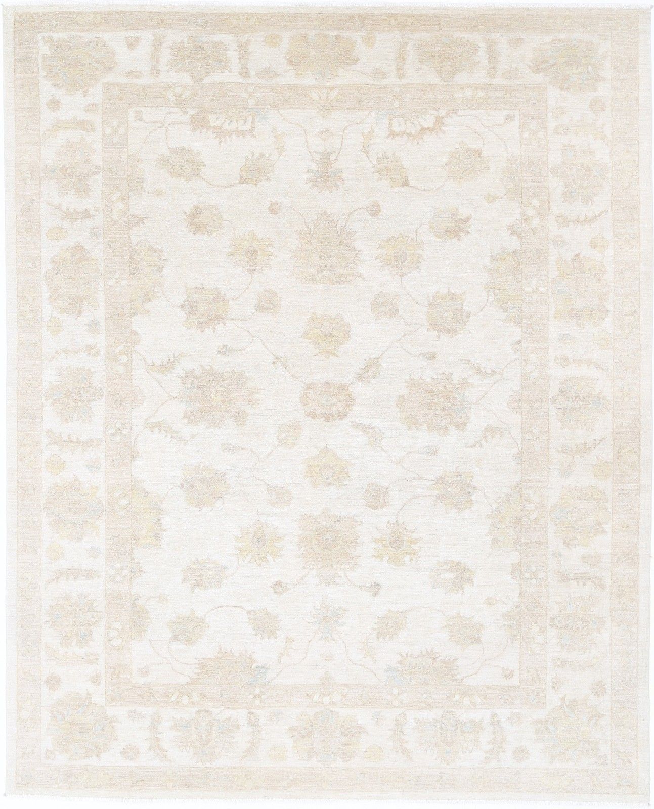 8x10 Ft Handgeknoopt Beige Wollen Oushak Groot Vloerkleed Met Allover Bloemmotief