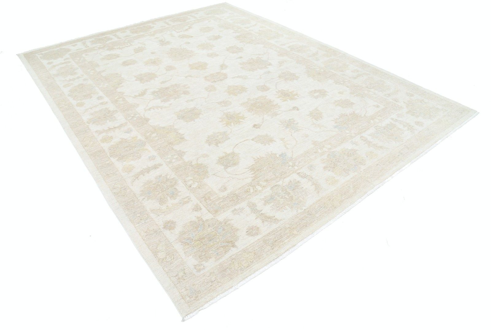 8x10 Ft Handgeknoopt Beige Wollen Oushak Groot Vloerkleed Met Allover Bloemmotief photo furniture
