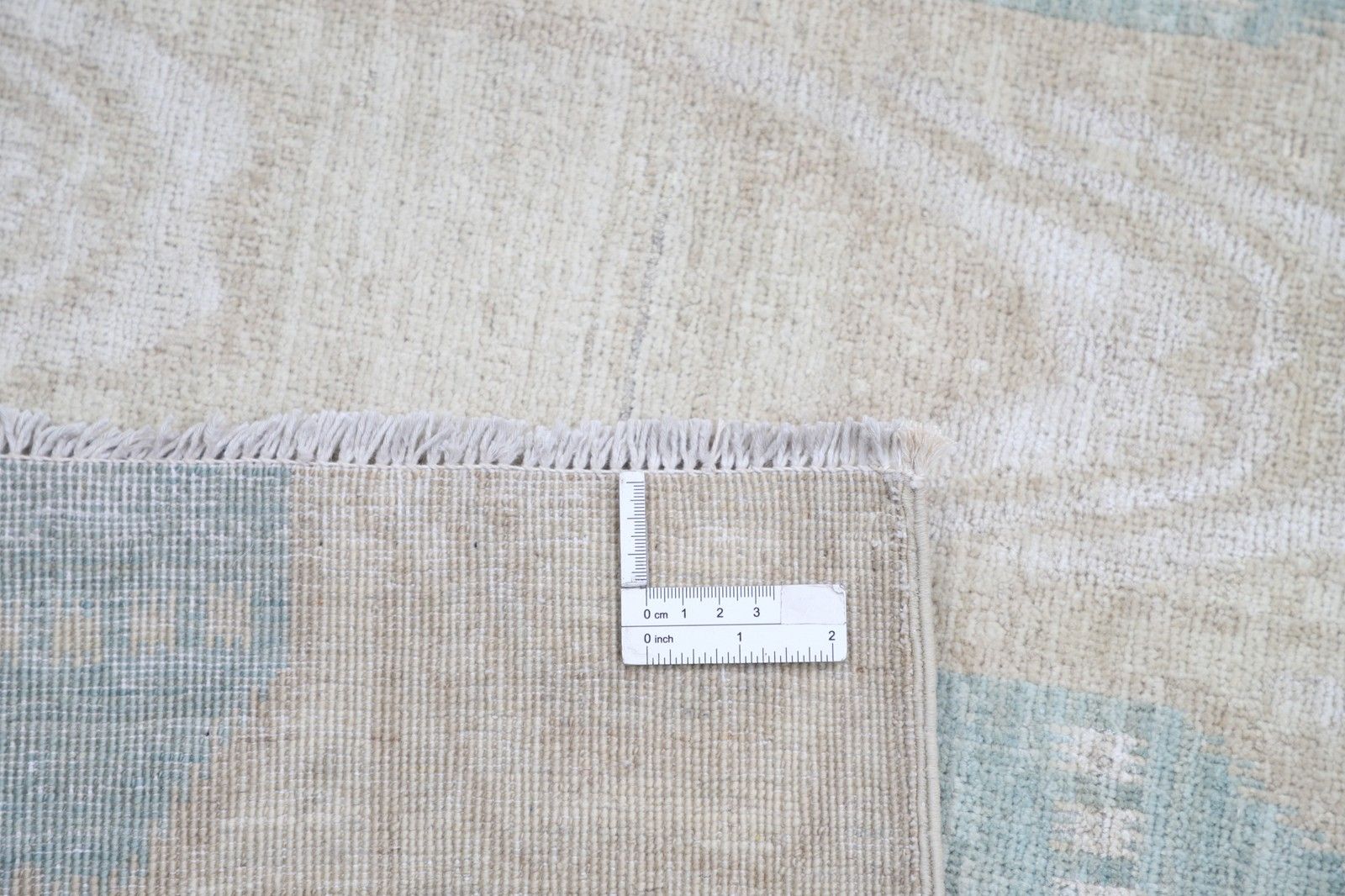 Tapis en laine noué à la main, bleu clair et beige, motif géométrique - 5,8 x 7,5 ft photo buy