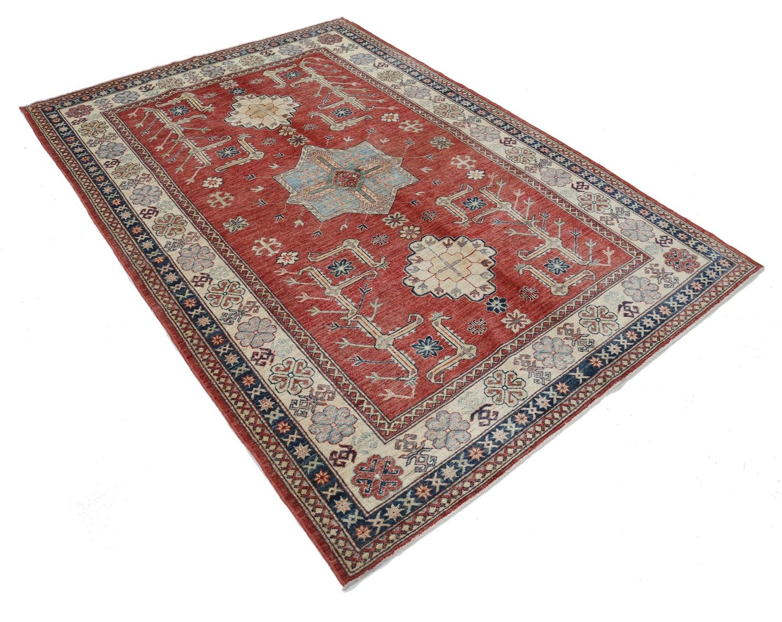 5.7x8 Ft Handknotted Red Wool Area Rug For Living Room, Bedroom, And Dining Room photo furniture