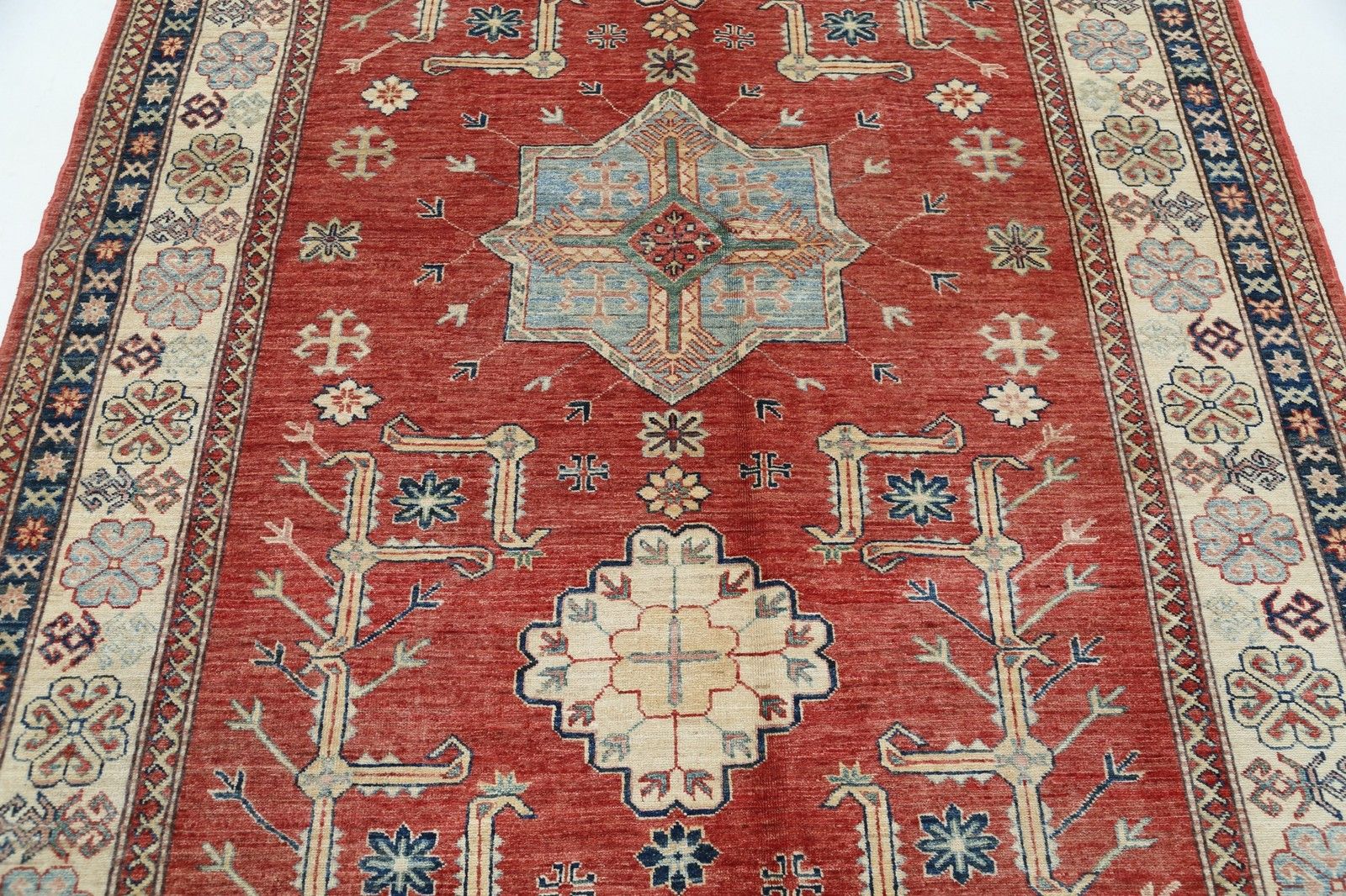 5.7x8 Ft Handknotted Red Wool Area Rug For Living Room, Bedroom, And Dining Room photo for sale