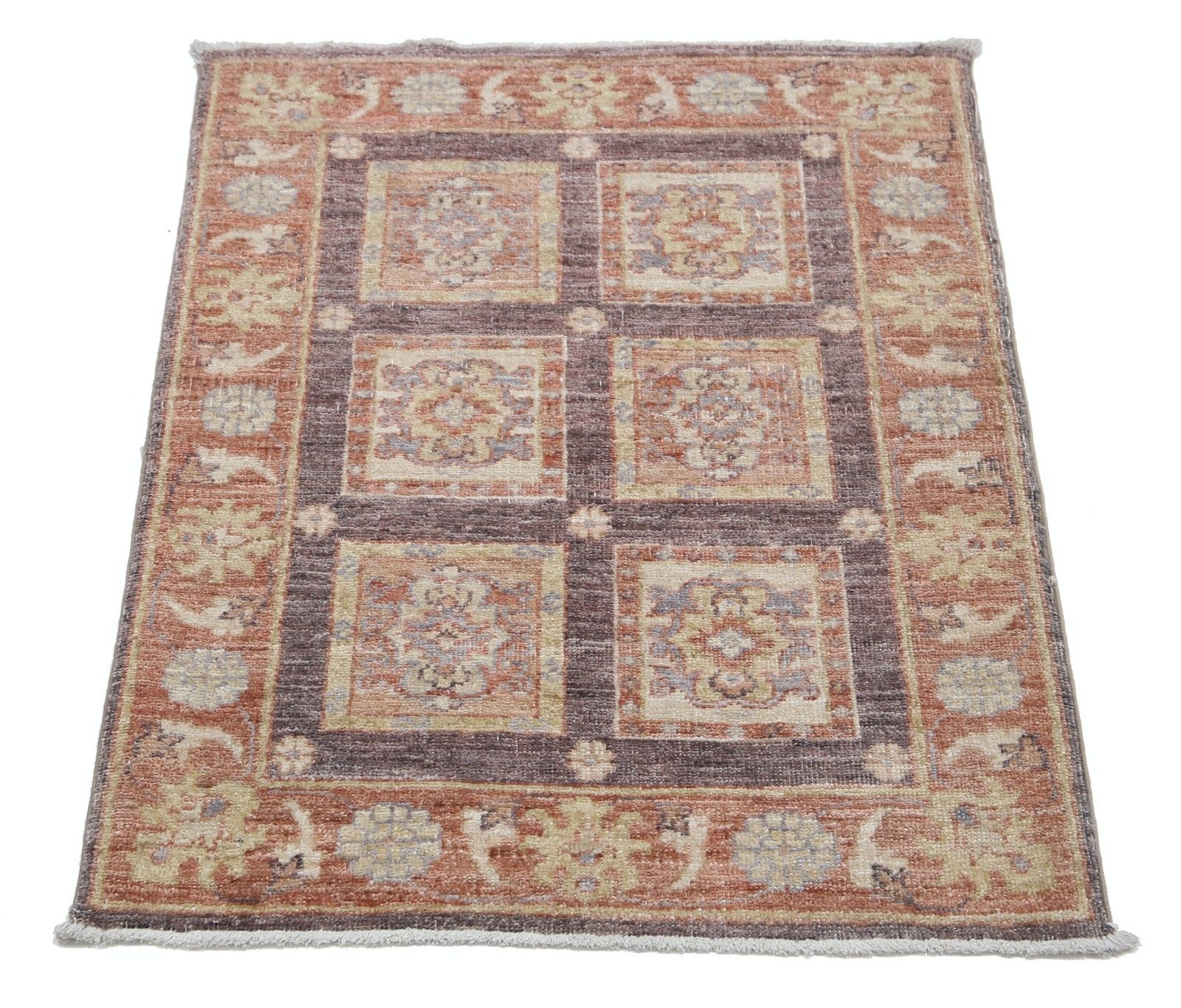 2.2x2.8 Ft Handmade Rust, Brown, Gold Rug. Geometric Floral Pattern Accent Rug photo Textiles