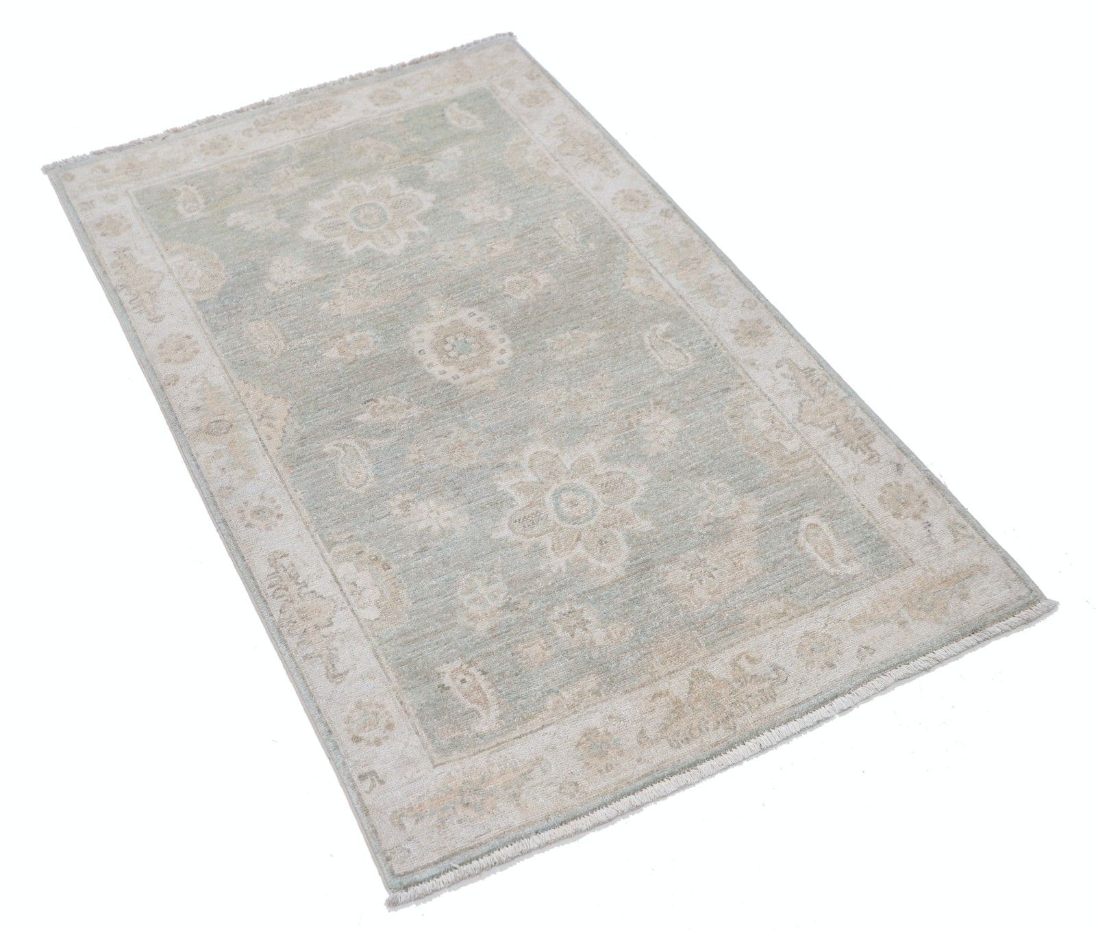 2.6x4.2 Ft Hand Knotted Beige, Light Blue Oushak Accent Rug With Floral Design photo furniture