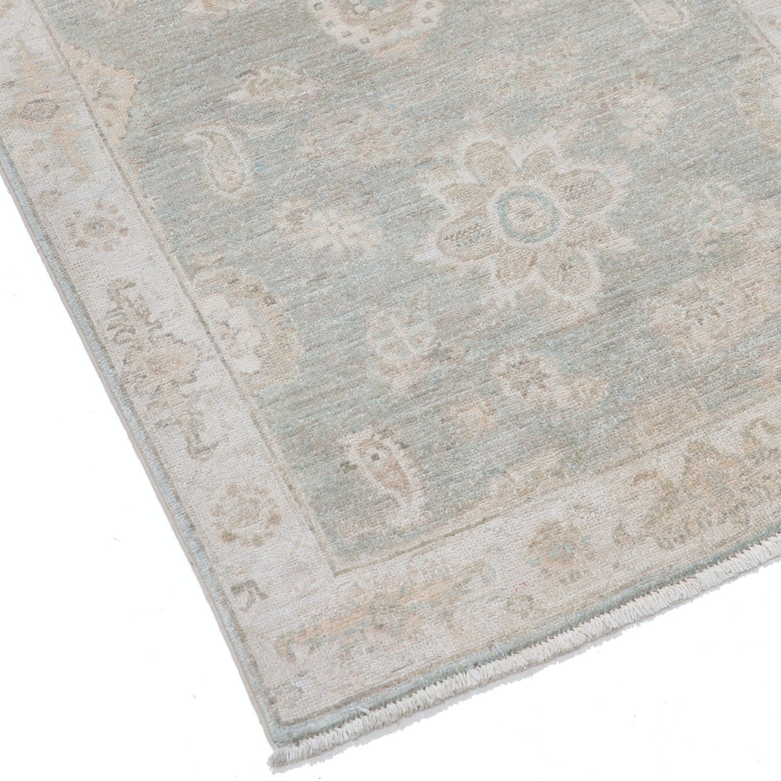 Tapis d'appoint Oushak noué à la main, beige et bleu clair, à motif floral, 0,79 x 1,27 m photo vinterior