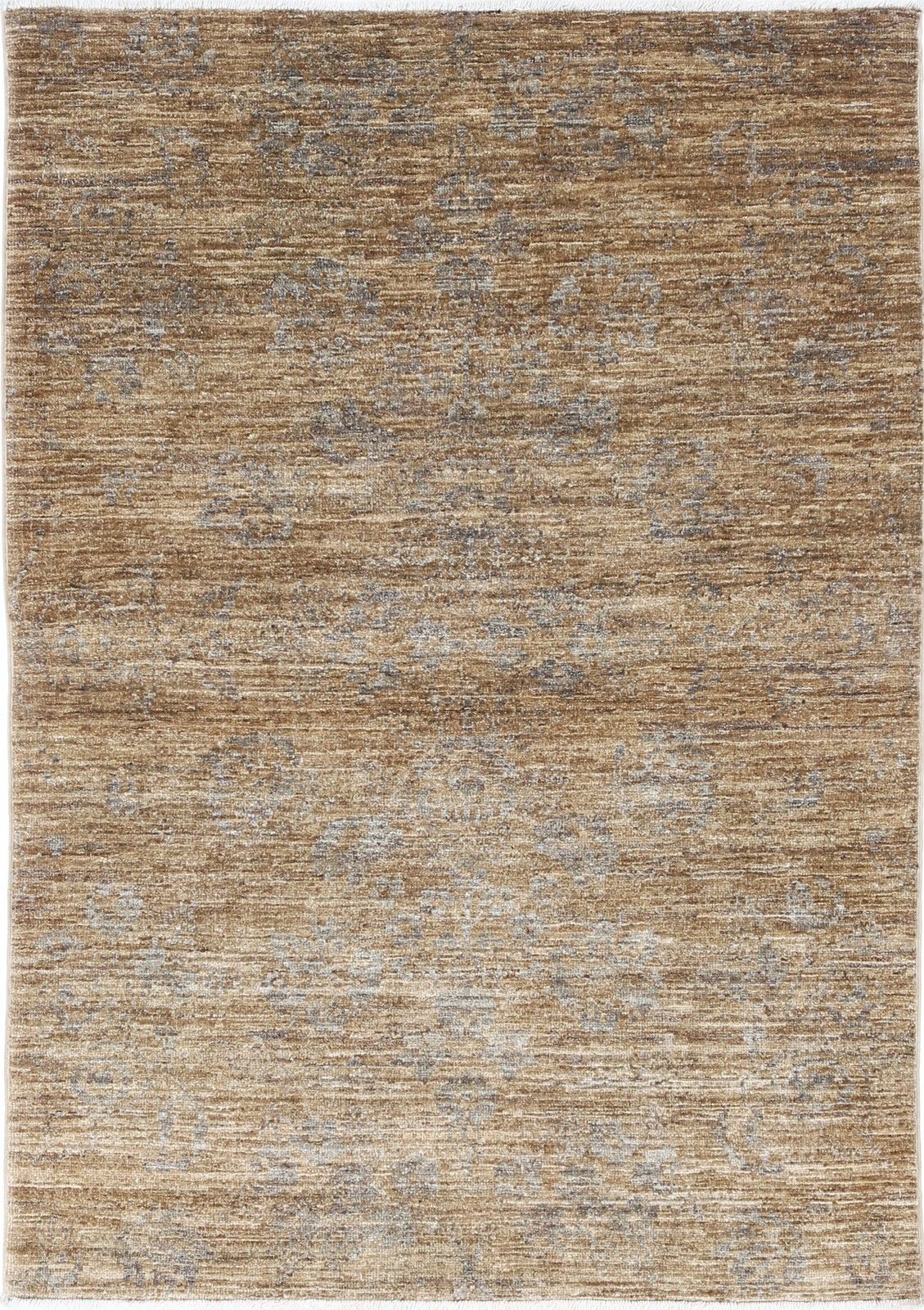 Tapis en laine turque noué à la main, motif floral neutre, 3,4 x 5 ft, brun
