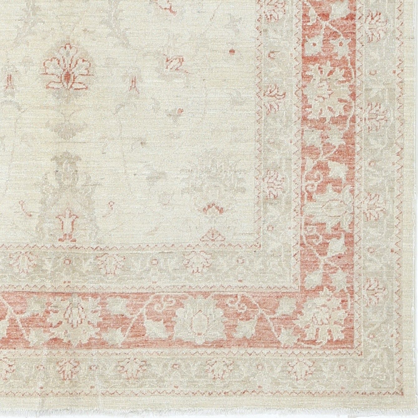 4.8x6.4 Ft Hand Knotted Floral Area Rug With Red Field And Ivory Border photo buy