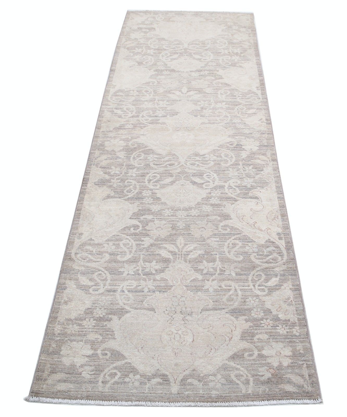 2.6x8 Ft Hand Knotted Beige Runner Rug. Floral Corridor Rug For Hallway, Kitchen photo Textiles