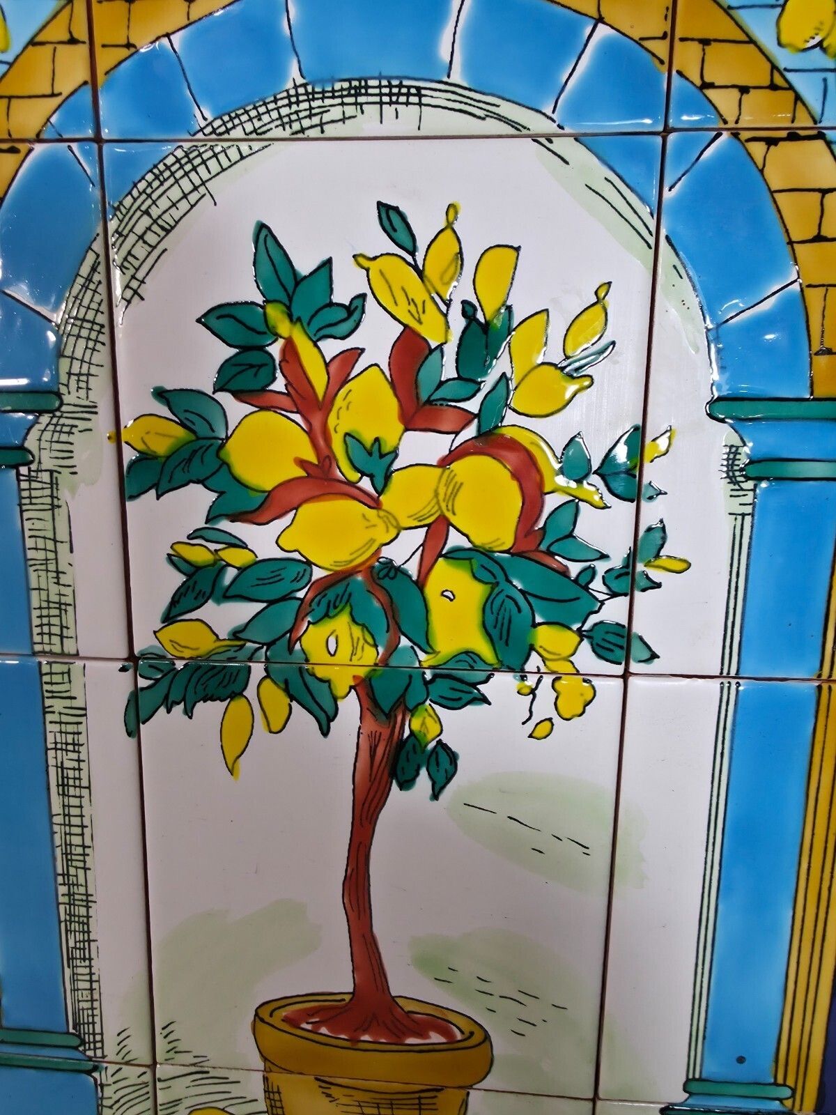 Italian Ceramic Hand Painted Terracotta Lemon Tree Kitchen Tiles Splashback photo for sale