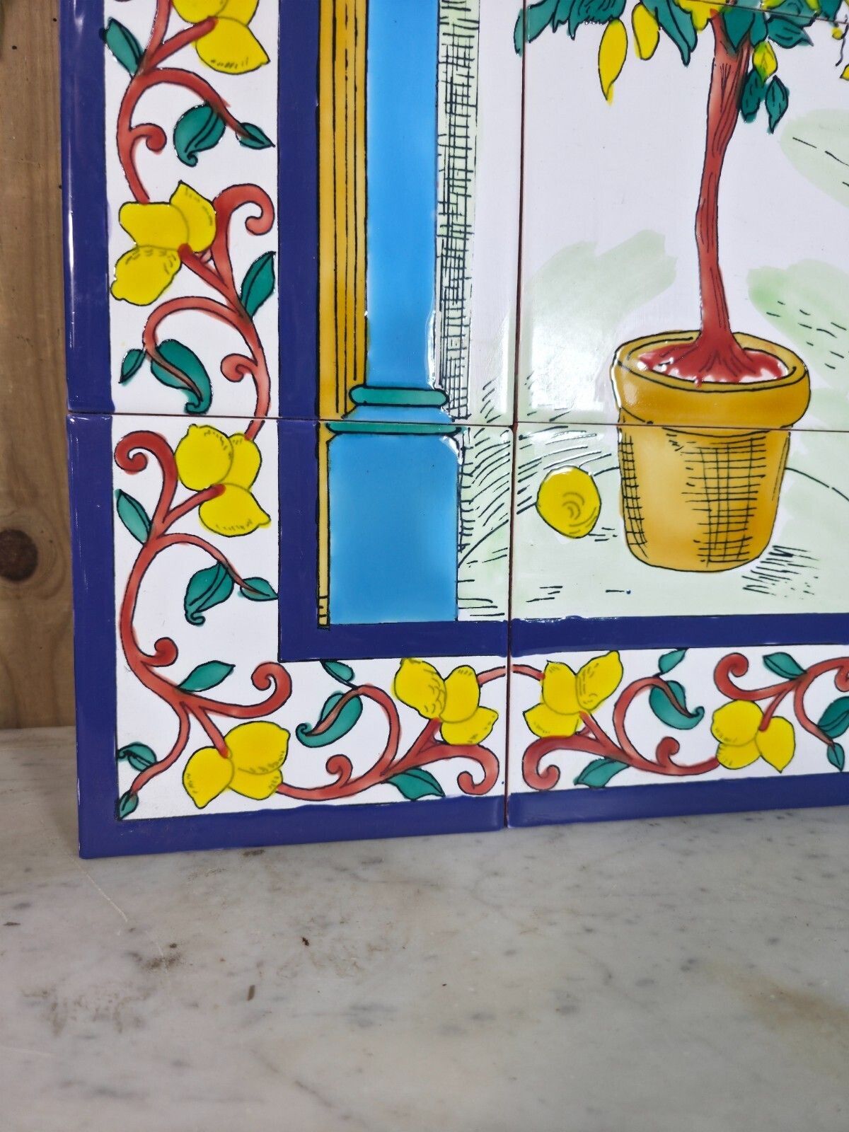 Italian Ceramic Hand Painted Terracotta Lemon Tree Kitchen Tiles Splashback photo Home Fixtures