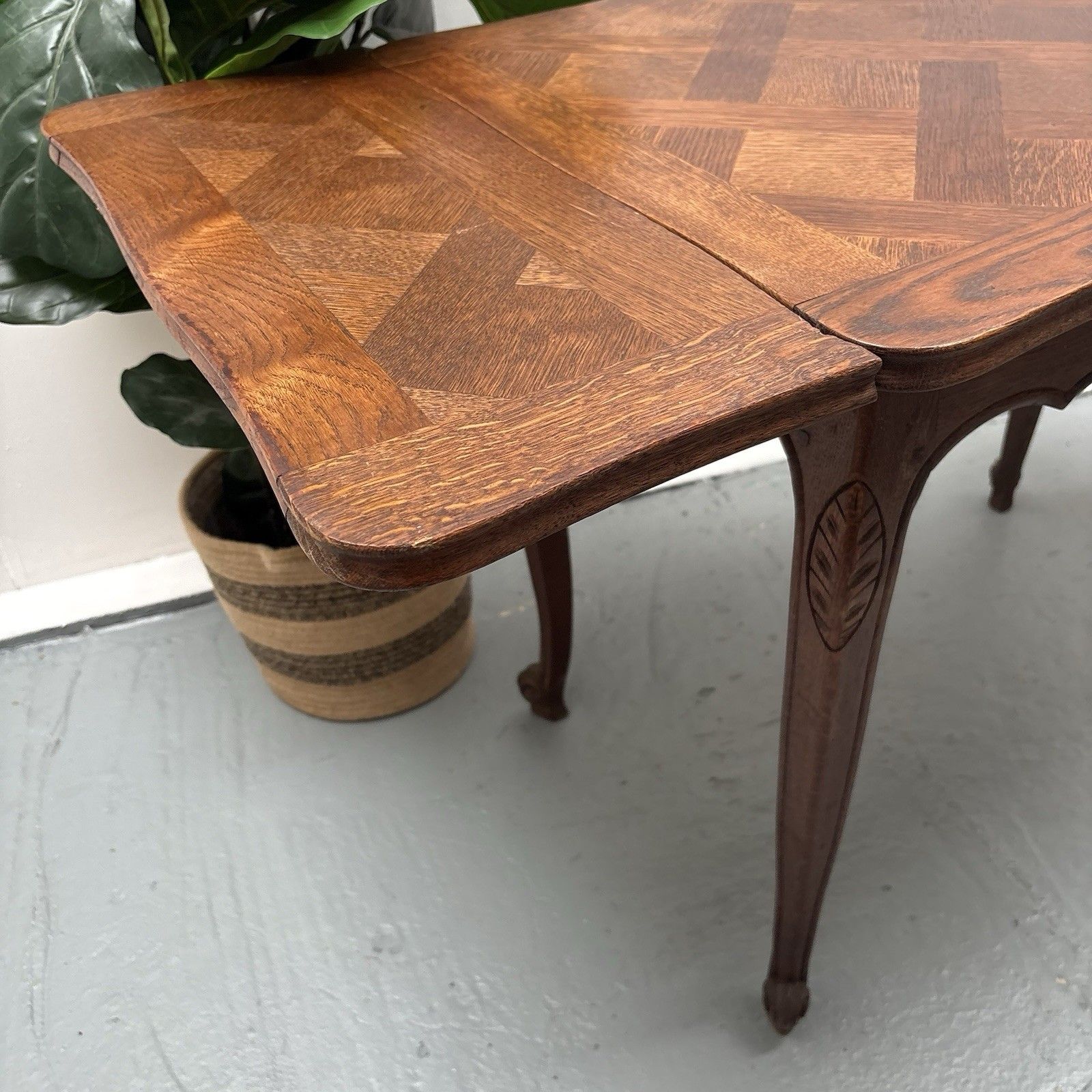 Furniture Vintage French Country Provincial Parquetry Extending Games Side Console Table photo