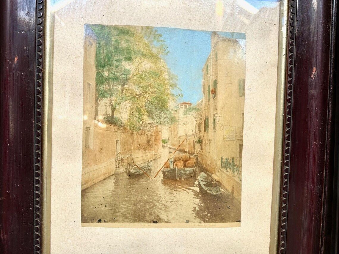 Paolo Salviati (1818   1894) Venezia Venice Pair Of Antique Hand Coloured Albumen Prints Framed photo vintage