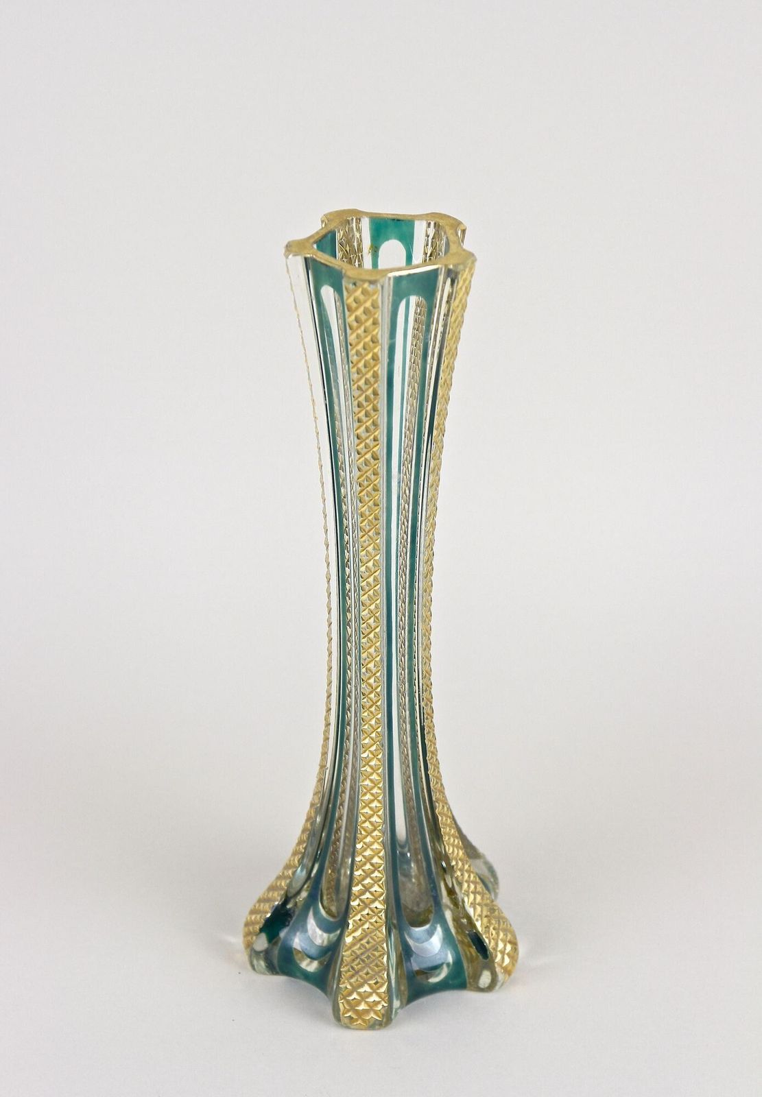20th Century Murano Glass Vase With Green And Gilt Accents, Italy Ca. 1930 photo for sale