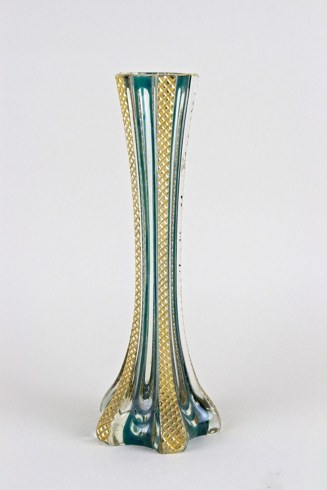 photo for sale 20th Century Murano Glass Vase With Green And Gilt Accents, Italy Ca. 1930