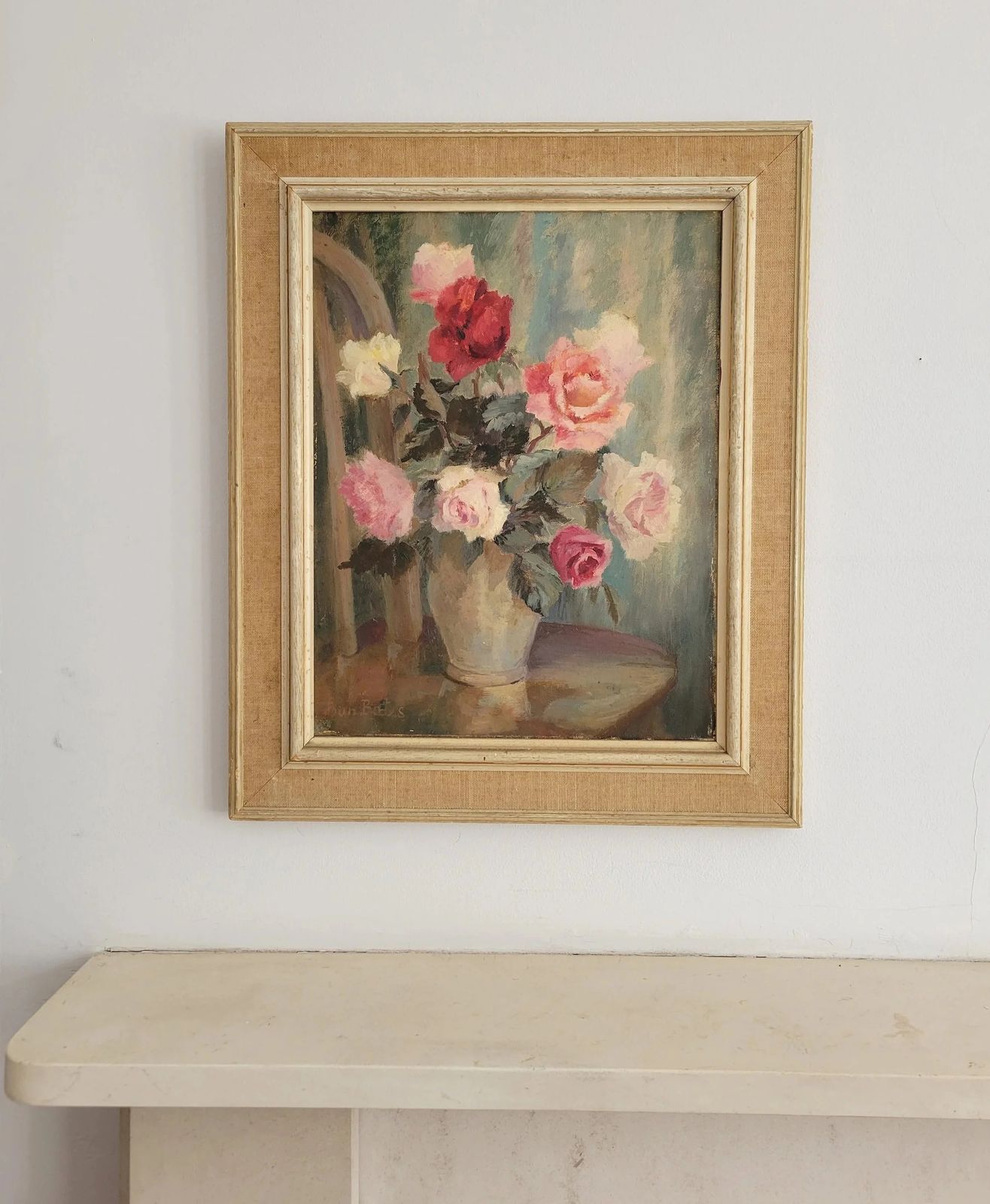 Roses In Bloom  Original Mid Century Floral Still Life By Joan Elliot Bates(b1930) photo furniture