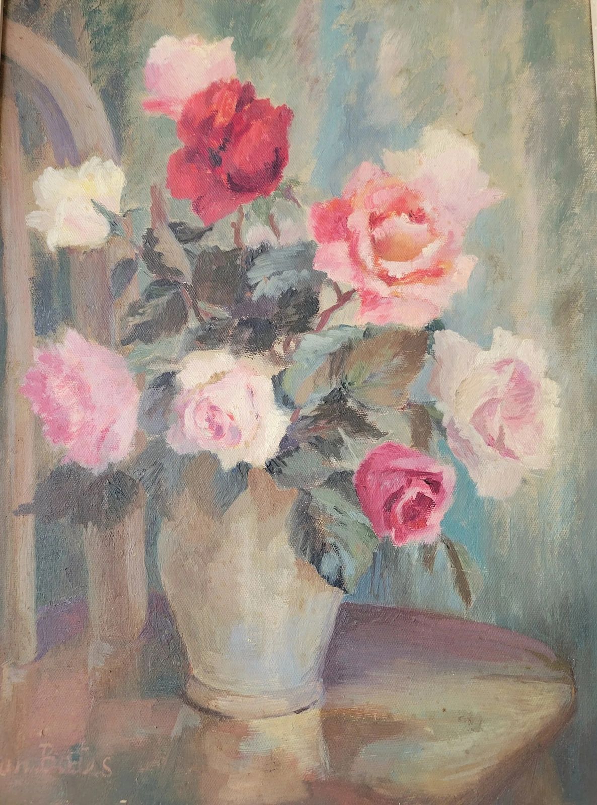 Roses In Bloom  Original Mid Century Floral Still Life By Joan Elliot Bates(b1930) photo Art