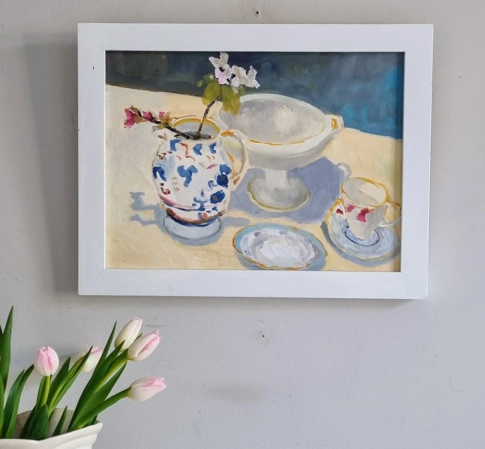 Blossom In A Jug  Contemporary Oil By Sally Holman