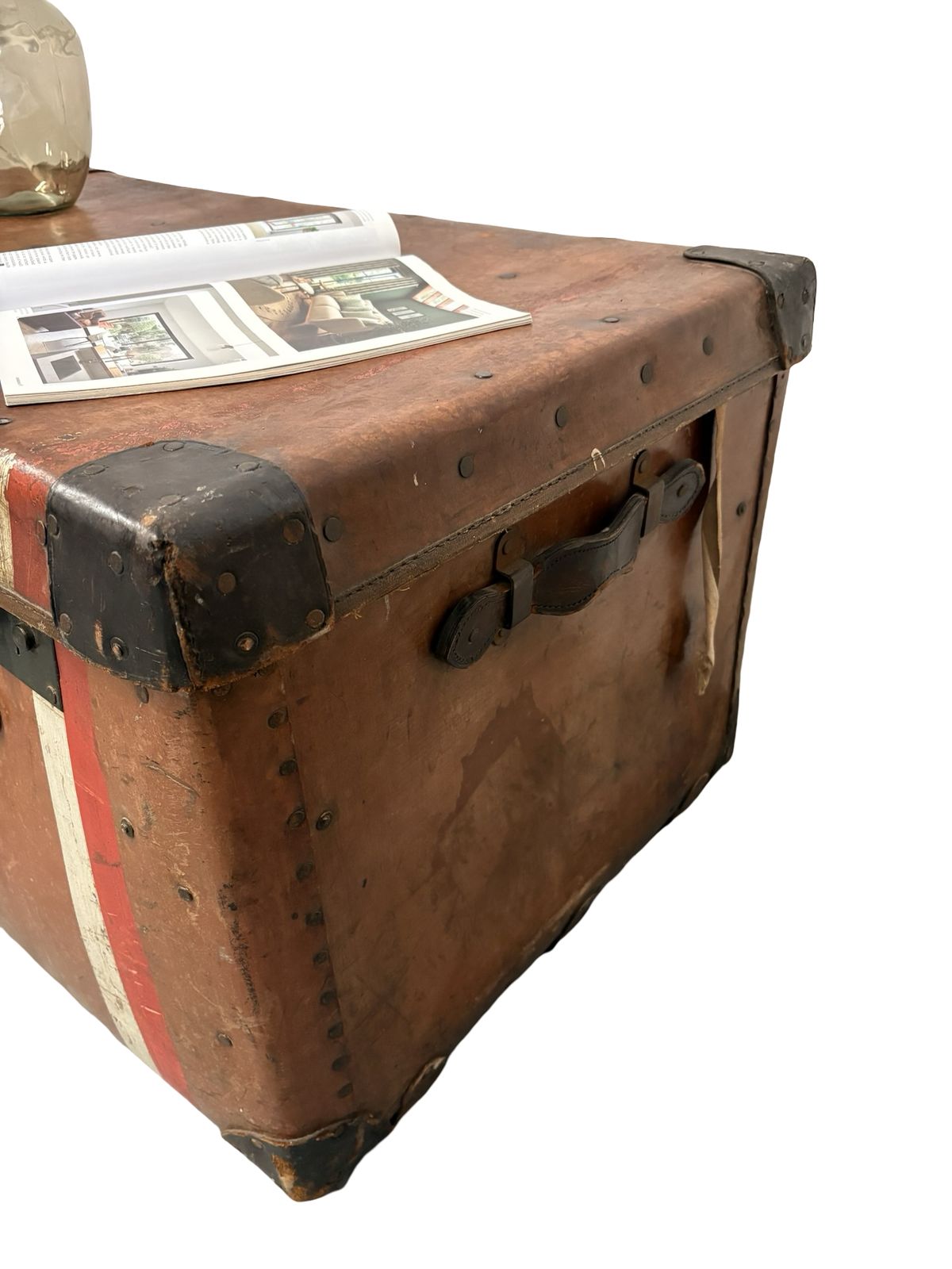 Antique Hj Cave & Sons Leather Storage Travelling Trunk photo Furniture
