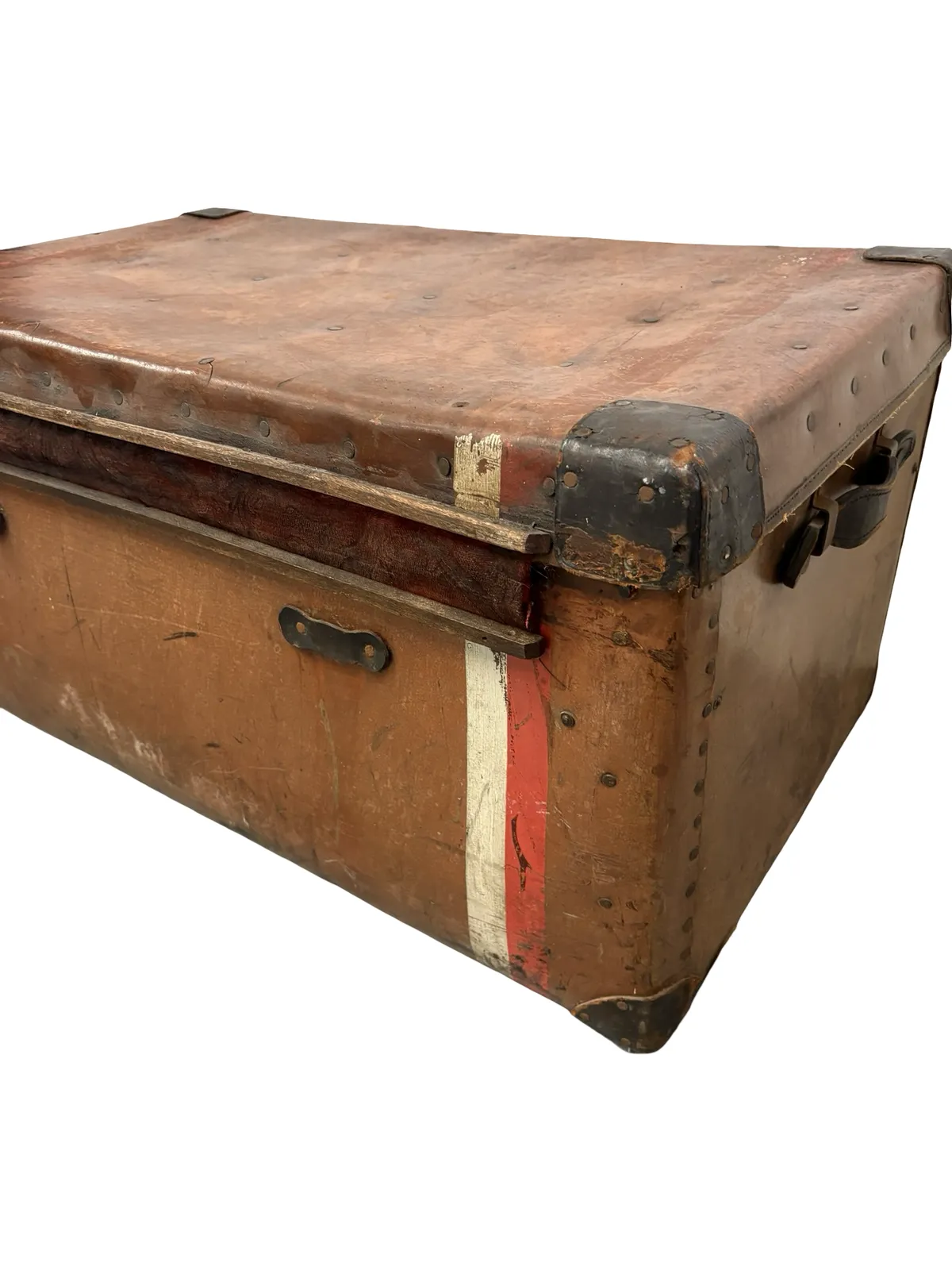 Antique Hj Cave & Sons Leather Storage Travelling Trunk photo vinterior
