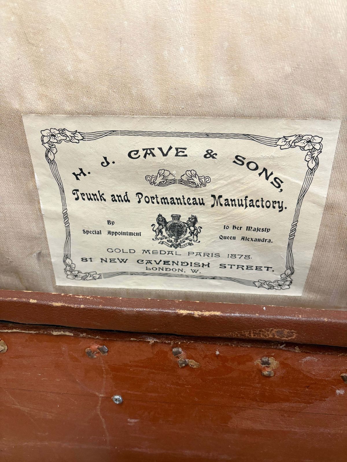 photo for sale Antique Hj Cave & Sons Leather Storage Travelling Trunk