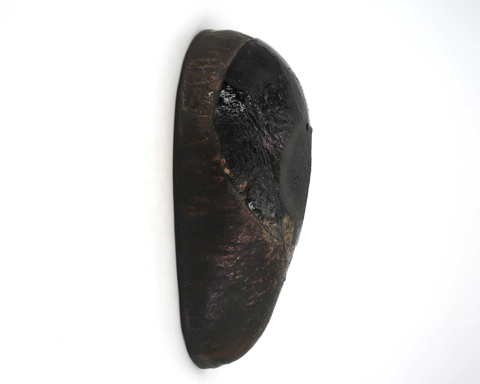 Minimalist Wall Ceramic Stylized Mask, Signed / Sculpture, Art, Wabi Sabi, Esoteric, Mystic, Brut, Black, Home Decor. photo furniture