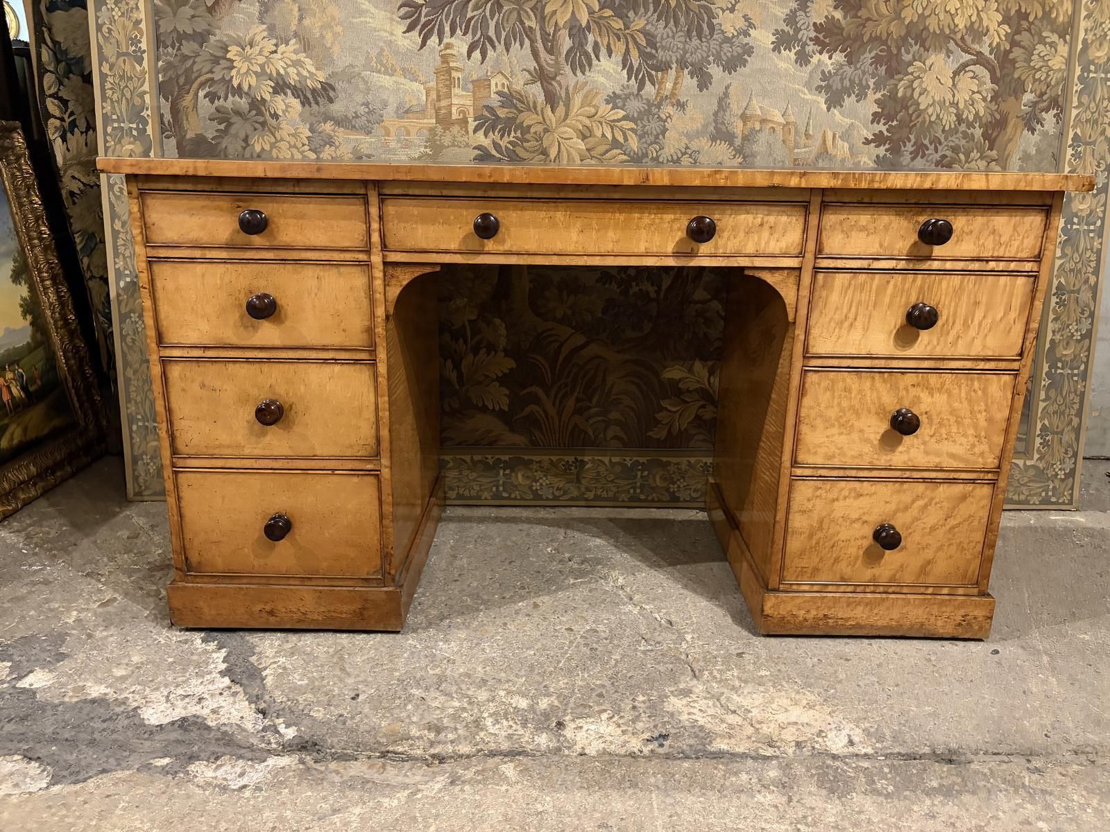 Victorian Burr Maple Pedestal Desk photo for sale